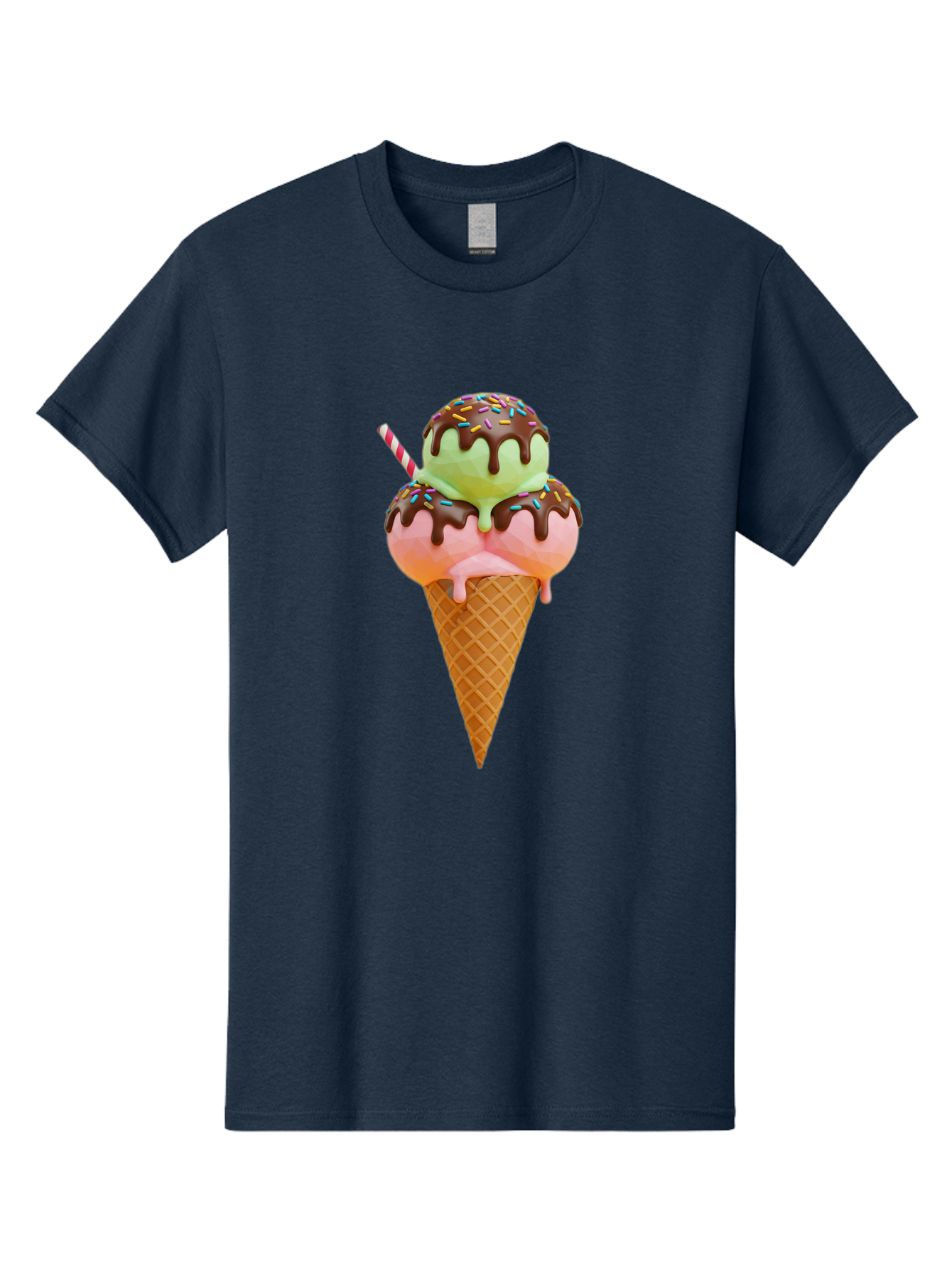 Double-Scoop-Ice-Cream Men'S Graphic Tee, 100% Cotton, Comfortable Casual Summer Wear, Machine Washable, Double Scoop Ice Cream, Waffle Cone, Chocolate Sauce, Sprinkles, Cold Treat, Sweet Dessert, Strawberry Ice Cream, Pistachio Ice Cream, Baa548