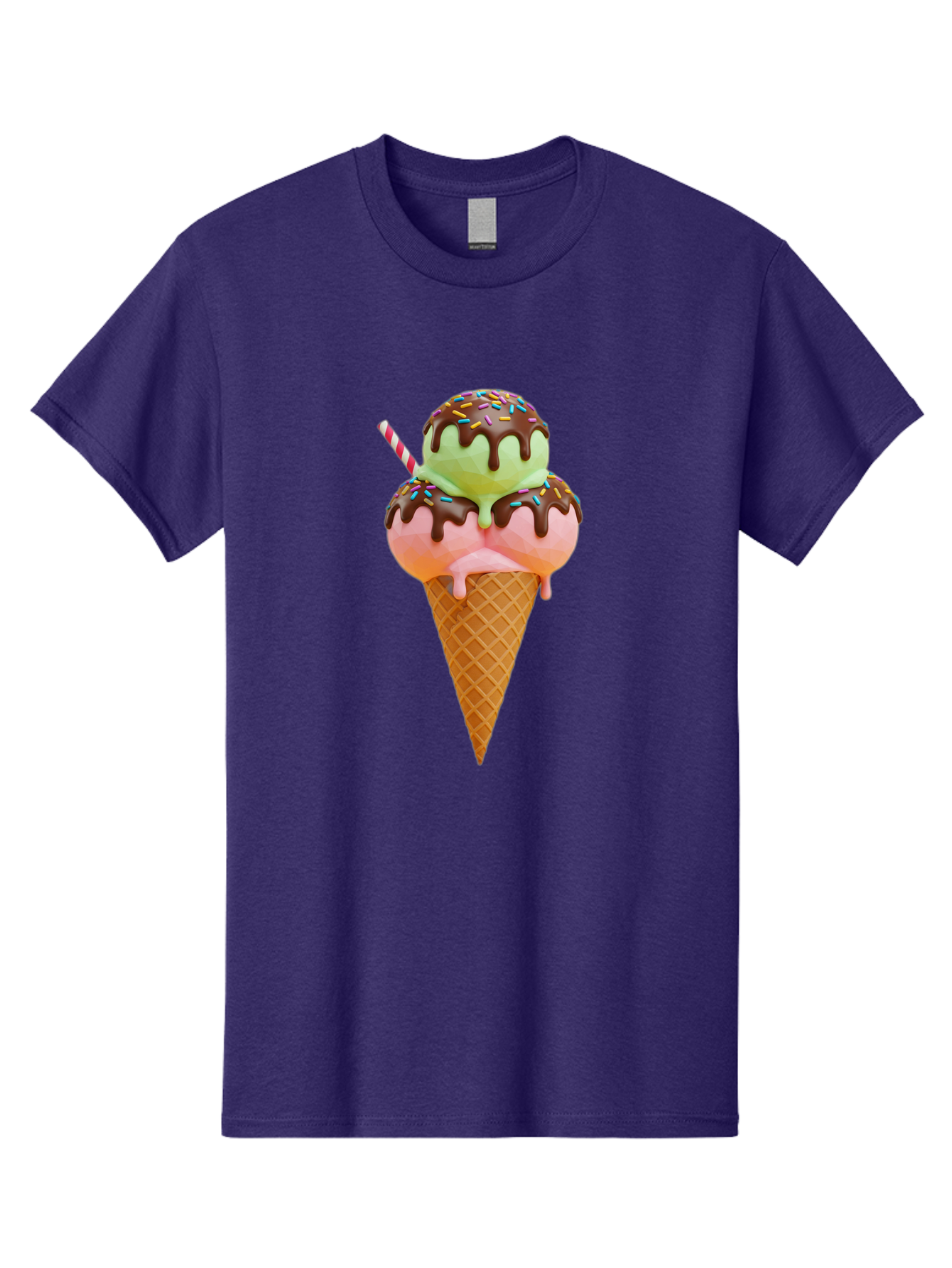 Double-Scoop-Ice-Cream Men'S Graphic Tee, 100% Cotton, Comfortable Casual Summer Wear, Machine Washable, Double Scoop Ice Cream, Waffle Cone, Chocolate Sauce, Sprinkles, Cold Treat, Sweet Dessert, Strawberry Ice Cream, Pistachio Ice Cream, Baa548