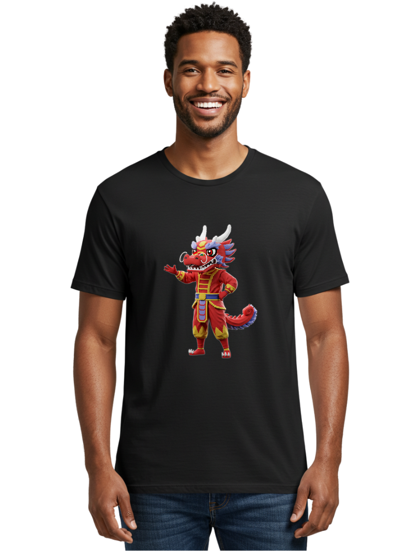 Dragon-Costume Men'S Graphic Tee, 100% Cotton, Comfortable Casual Summer Wear, Machine Washable, Cartoon Red Dragon, Dragon Costume, Chinese New Year, Red And Gold, Mythical Creature, Animated Character, Fantasy, Dragon Head, Costume Design, Baa549