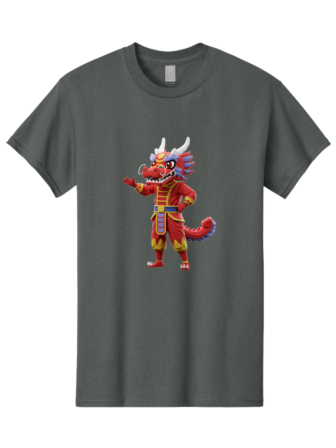 Dragon-Costume Men'S Graphic Tee, 100% Cotton, Comfortable Casual Summer Wear, Machine Washable, Cartoon Red Dragon, Dragon Costume, Chinese New Year, Red And Gold, Mythical Creature, Animated Character, Fantasy, Dragon Head, Costume Design, Baa549