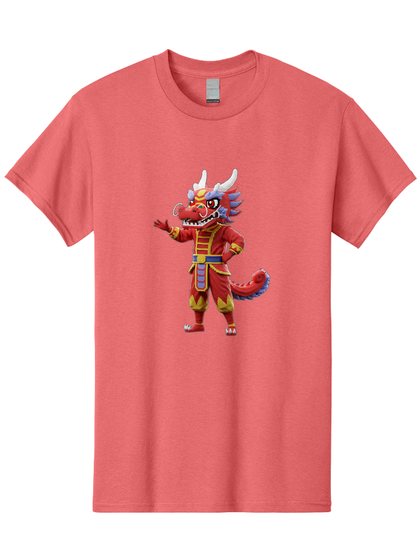Dragon-Costume Men'S Graphic Tee, 100% Cotton, Comfortable Casual Summer Wear, Machine Washable, Cartoon Red Dragon, Dragon Costume, Chinese New Year, Red And Gold, Mythical Creature, Animated Character, Fantasy, Dragon Head, Costume Design, Baa549