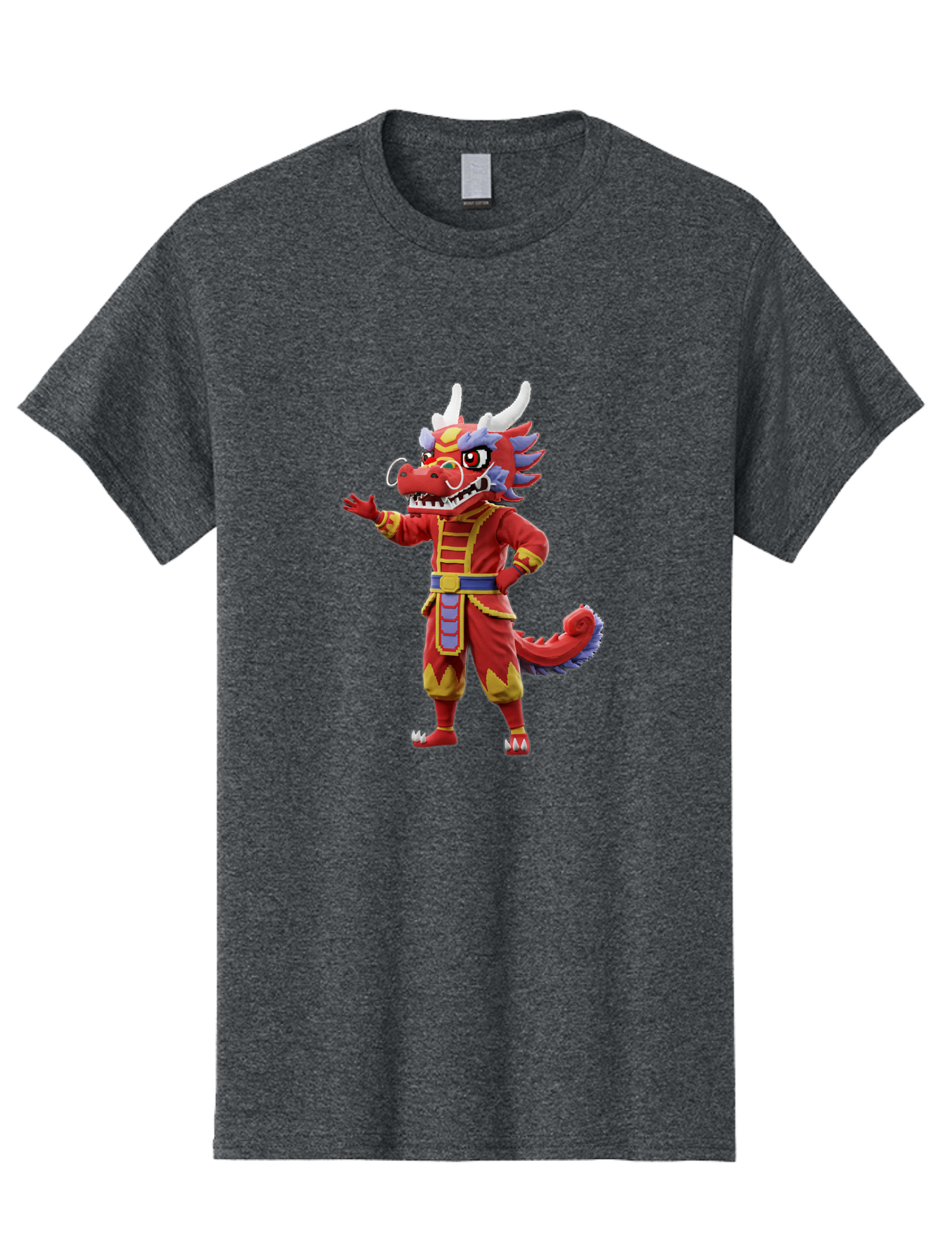 Dragon-Costume Men'S Graphic Tee, 100% Cotton, Comfortable Casual Summer Wear, Machine Washable, Cartoon Red Dragon, Dragon Costume, Chinese New Year, Red And Gold, Mythical Creature, Animated Character, Fantasy, Dragon Head, Costume Design, Baa549