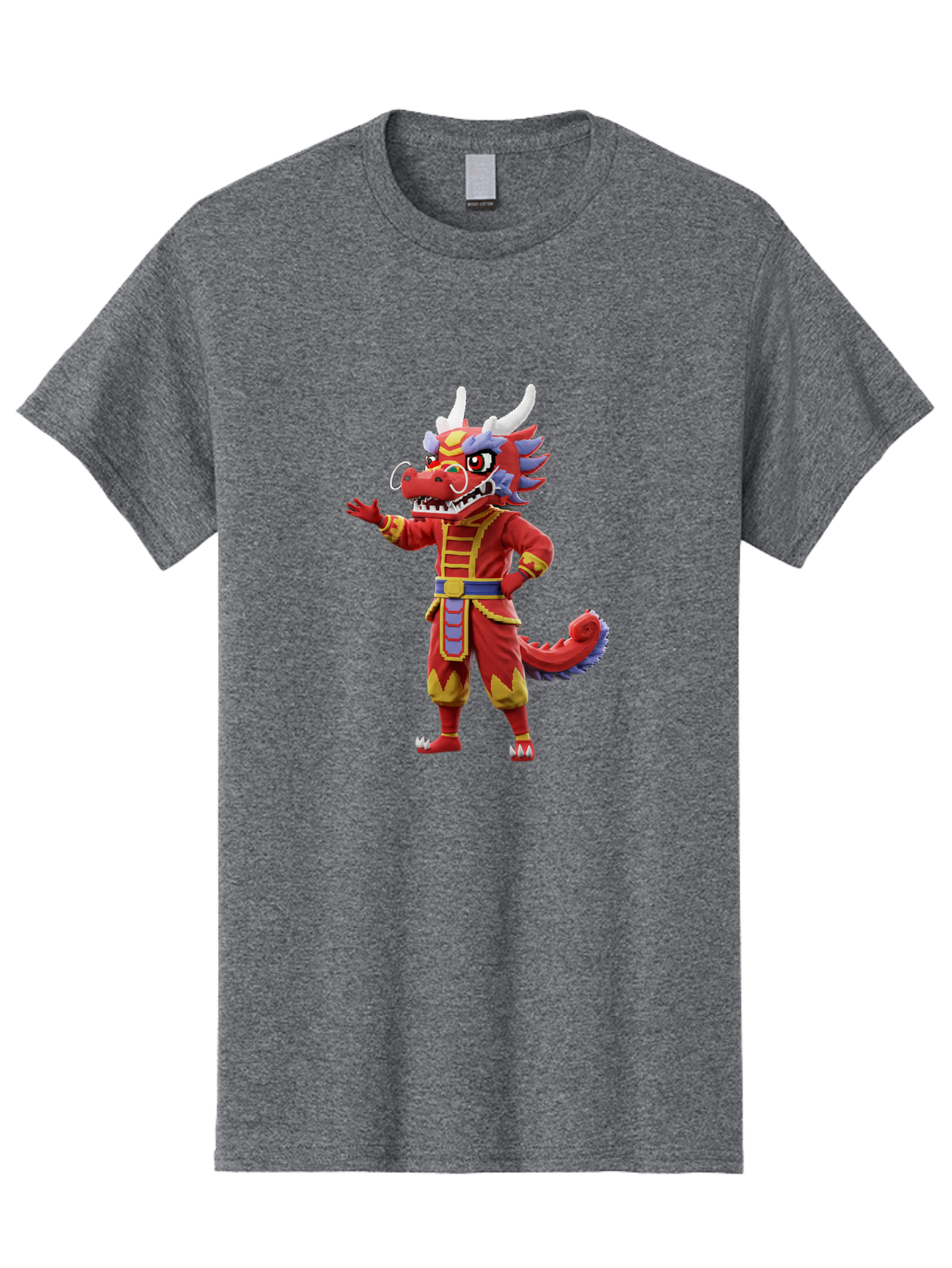 Dragon-Costume Men'S Graphic Tee, 100% Cotton, Comfortable Casual Summer Wear, Machine Washable, Cartoon Red Dragon, Dragon Costume, Chinese New Year, Red And Gold, Mythical Creature, Animated Character, Fantasy, Dragon Head, Costume Design, Baa549