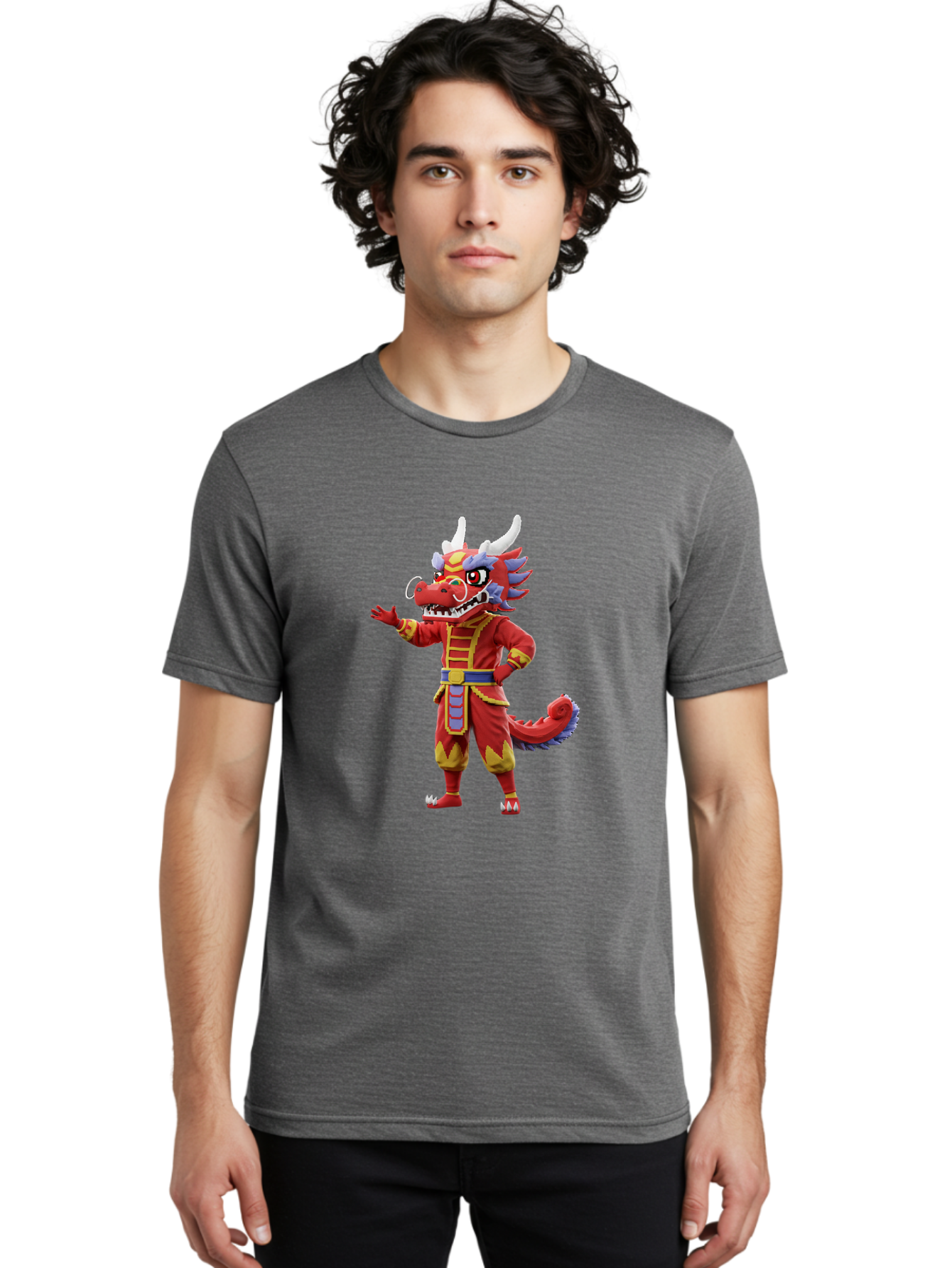 Dragon-Costume Men'S Graphic Tee, 100% Cotton, Comfortable Casual Summer Wear, Machine Washable, Cartoon Red Dragon, Dragon Costume, Chinese New Year, Red And Gold, Mythical Creature, Animated Character, Fantasy, Dragon Head, Costume Design, Baa549