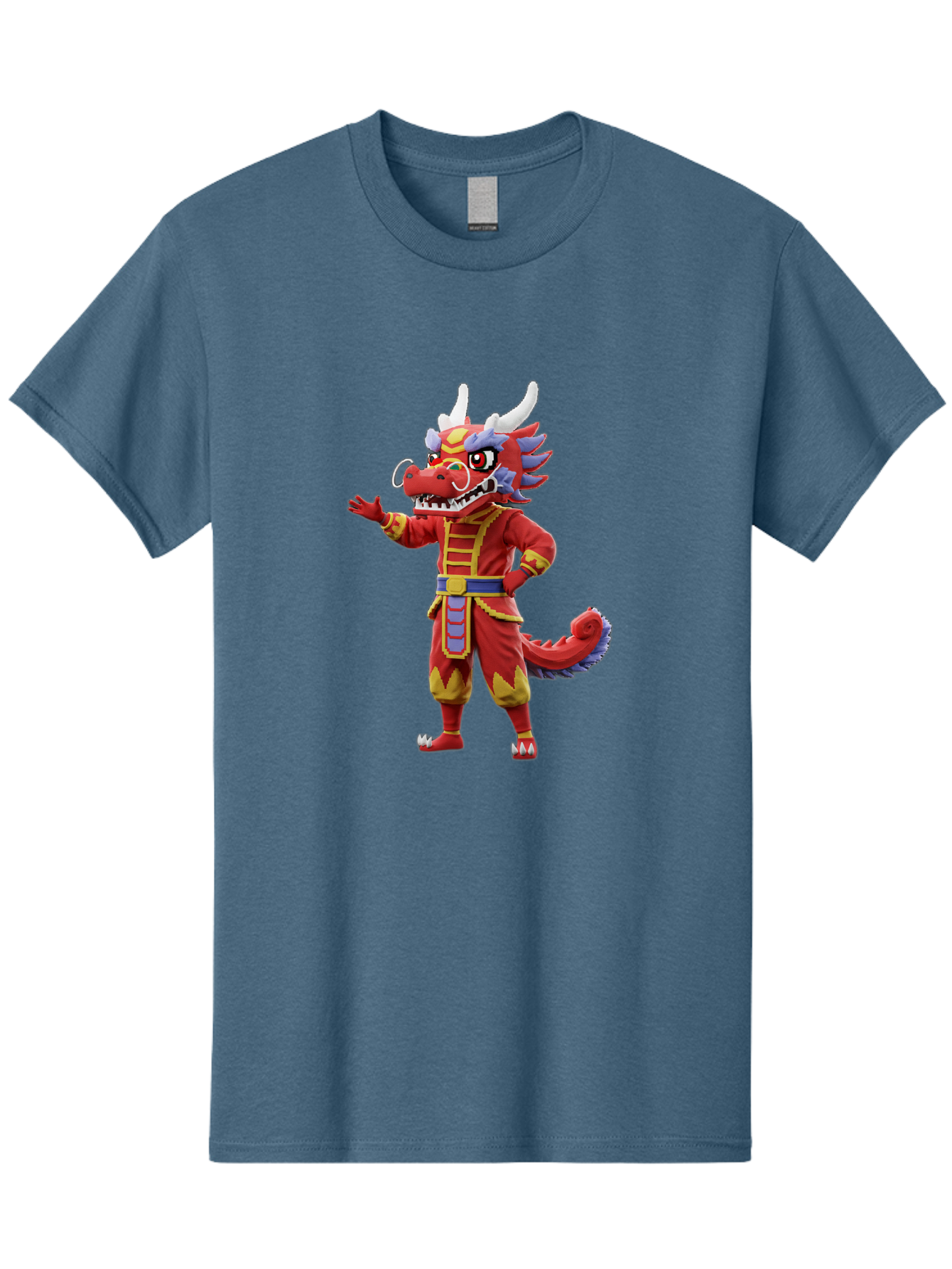 Dragon-Costume Men'S Graphic Tee, 100% Cotton, Comfortable Casual Summer Wear, Machine Washable, Cartoon Red Dragon, Dragon Costume, Chinese New Year, Red And Gold, Mythical Creature, Animated Character, Fantasy, Dragon Head, Costume Design, Baa549