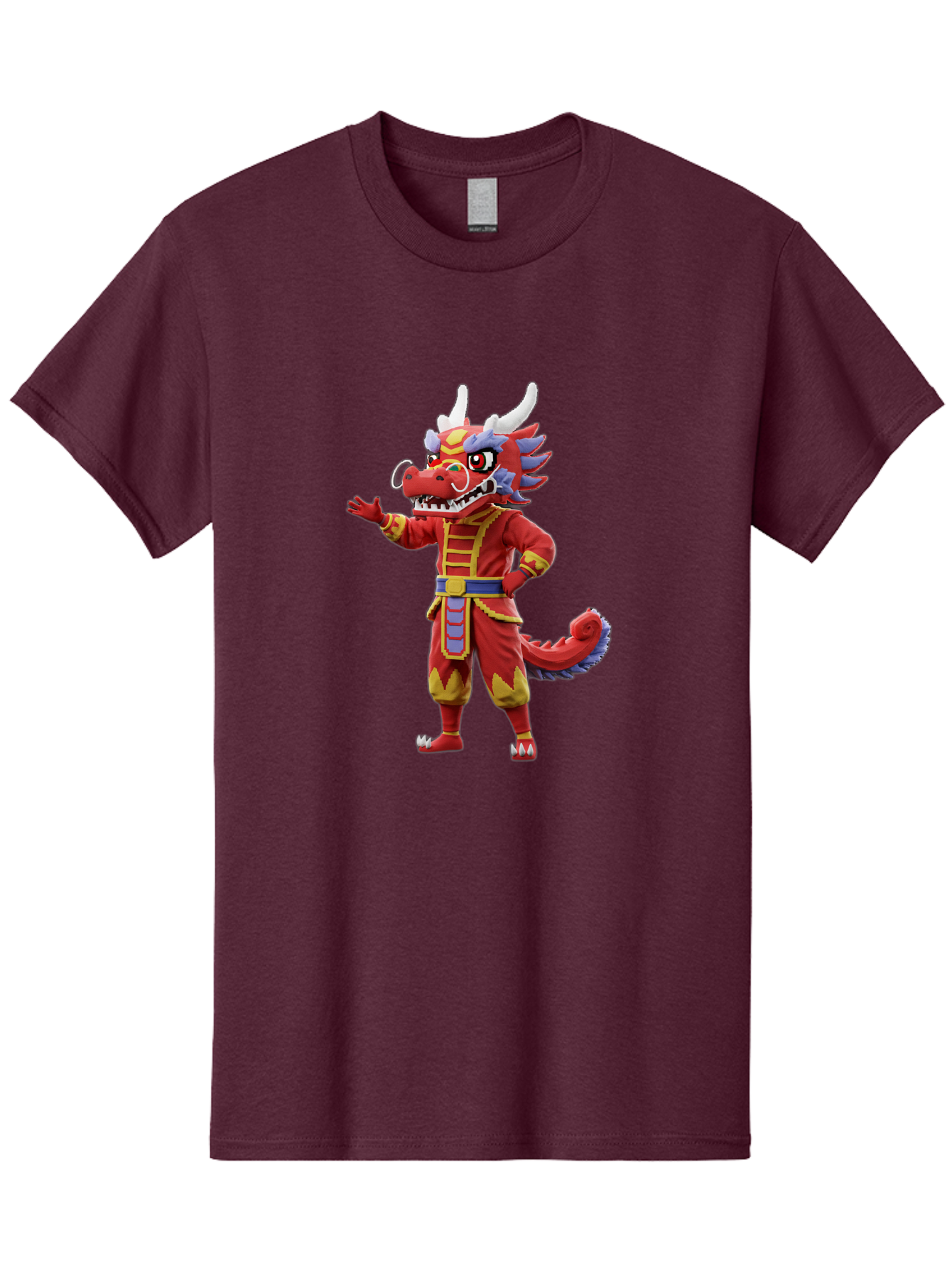 Dragon-Costume Men'S Graphic Tee, 100% Cotton, Comfortable Casual Summer Wear, Machine Washable, Cartoon Red Dragon, Dragon Costume, Chinese New Year, Red And Gold, Mythical Creature, Animated Character, Fantasy, Dragon Head, Costume Design, Baa549