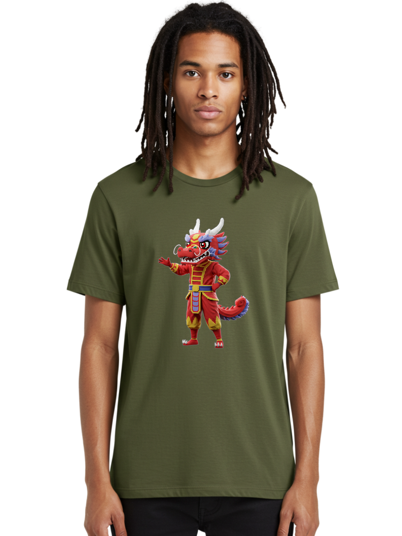 Dragon-Costume Men'S Graphic Tee, 100% Cotton, Comfortable Casual Summer Wear, Machine Washable, Cartoon Red Dragon, Dragon Costume, Chinese New Year, Red And Gold, Mythical Creature, Animated Character, Fantasy, Dragon Head, Costume Design, Baa549