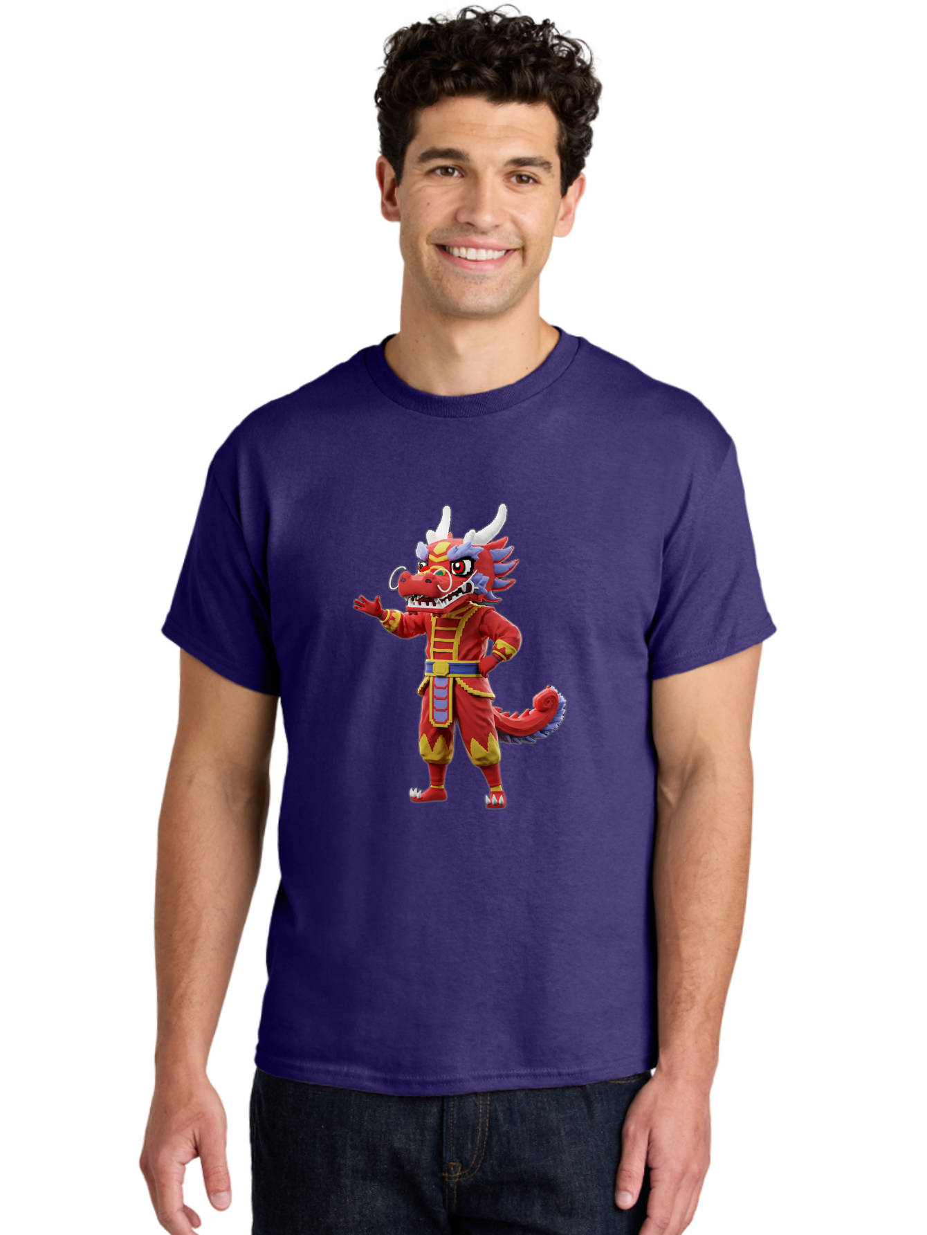 Dragon-Costume Men'S Graphic Tee, 100% Cotton, Comfortable Casual Summer Wear, Machine Washable, Cartoon Red Dragon, Dragon Costume, Chinese New Year, Red And Gold, Mythical Creature, Animated Character, Fantasy, Dragon Head, Costume Design, Baa549