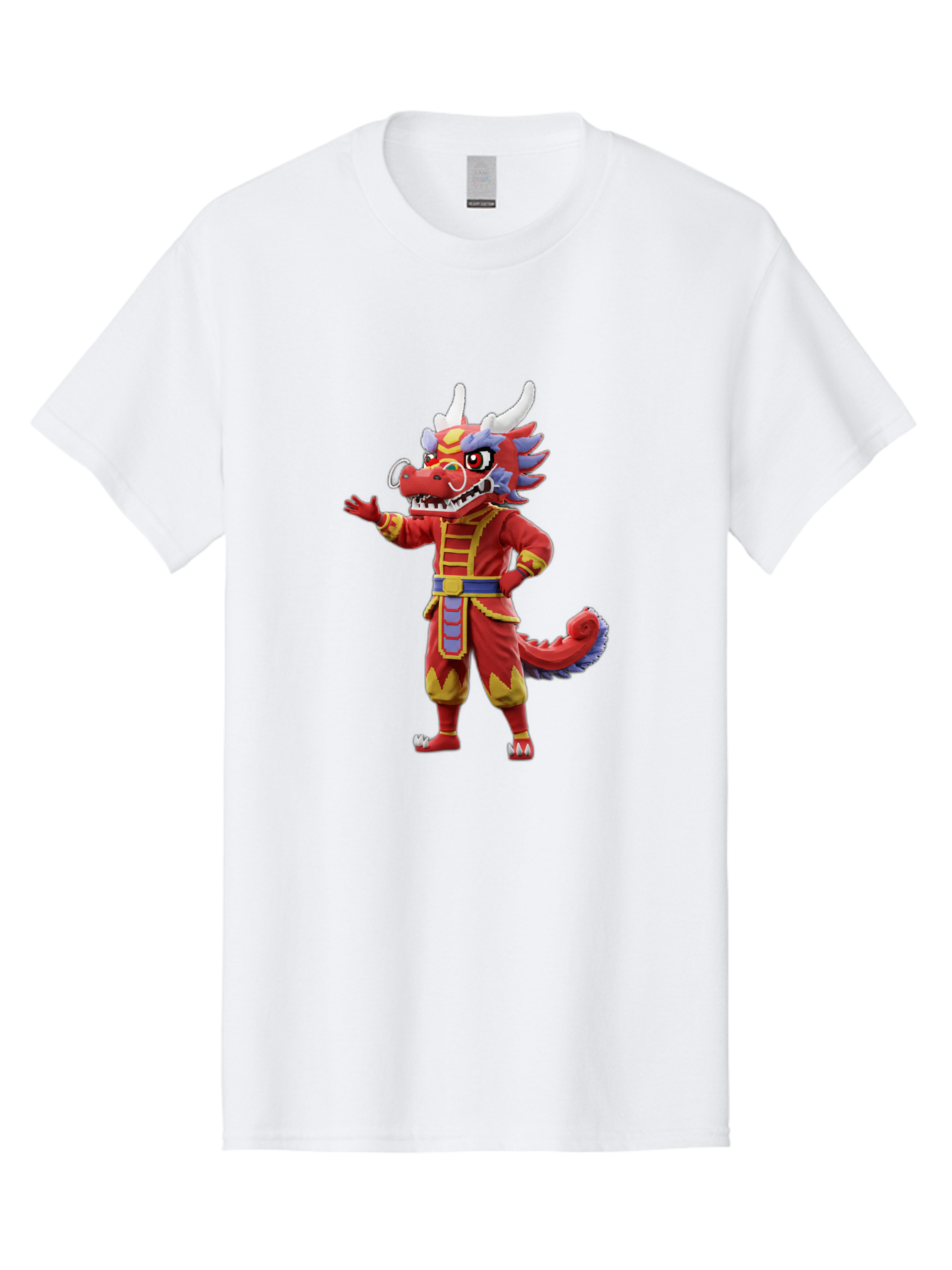 Dragon-Costume Men'S Graphic Tee, 100% Cotton, Comfortable Casual Summer Wear, Machine Washable, Cartoon Red Dragon, Dragon Costume, Chinese New Year, Red And Gold, Mythical Creature, Animated Character, Fantasy, Dragon Head, Costume Design, Baa549