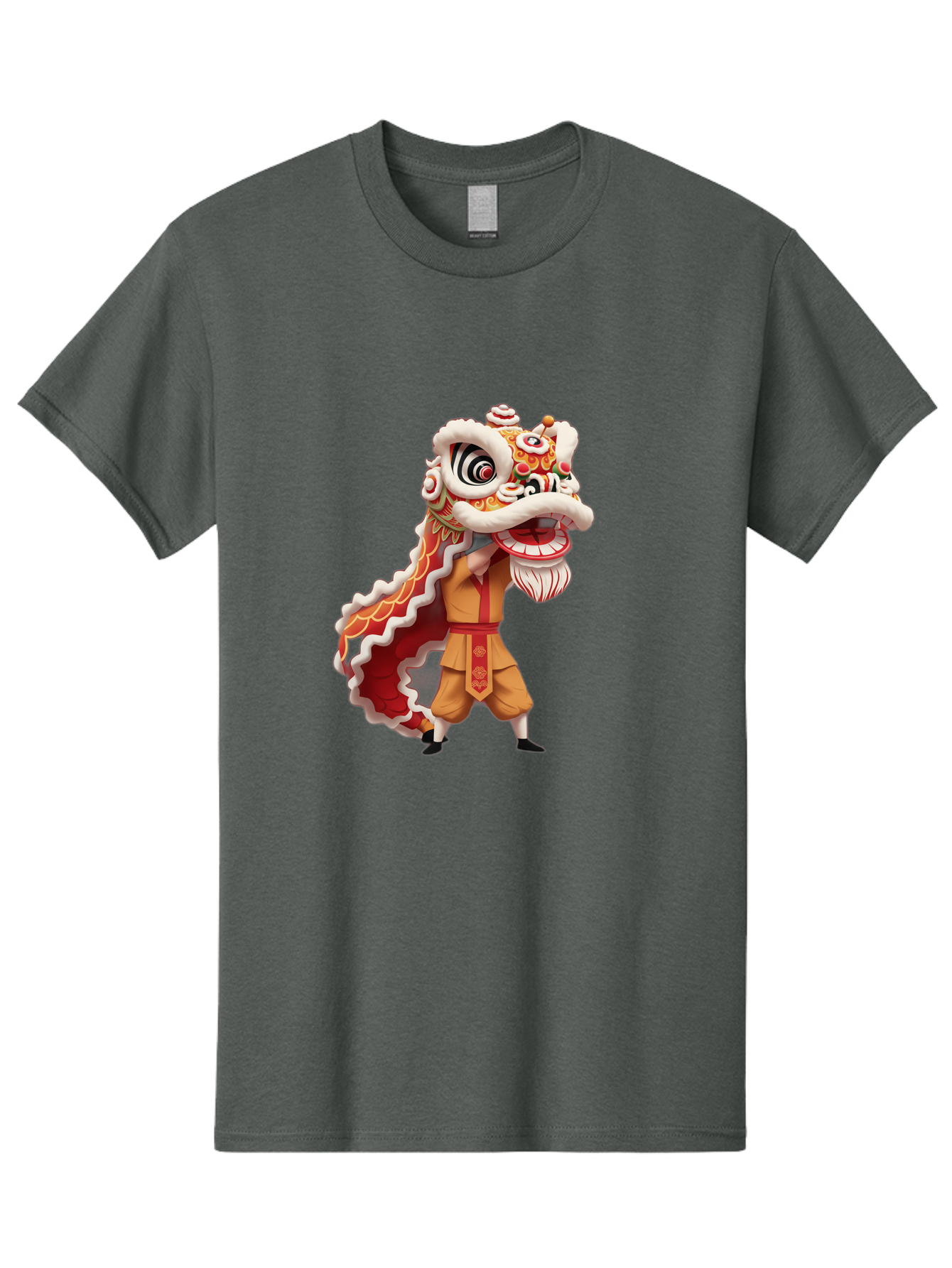 Dragon-Dance-1 Men'S Graphic Tee, 100% Cotton, Comfortable Casual Summer Wear, Machine Washable, Lion Dance Performance, Traditional Chinese Culture, Festive Atmosphere, Vibrant Colors, Energetic Dancer, Cultural Heritage, Baa550