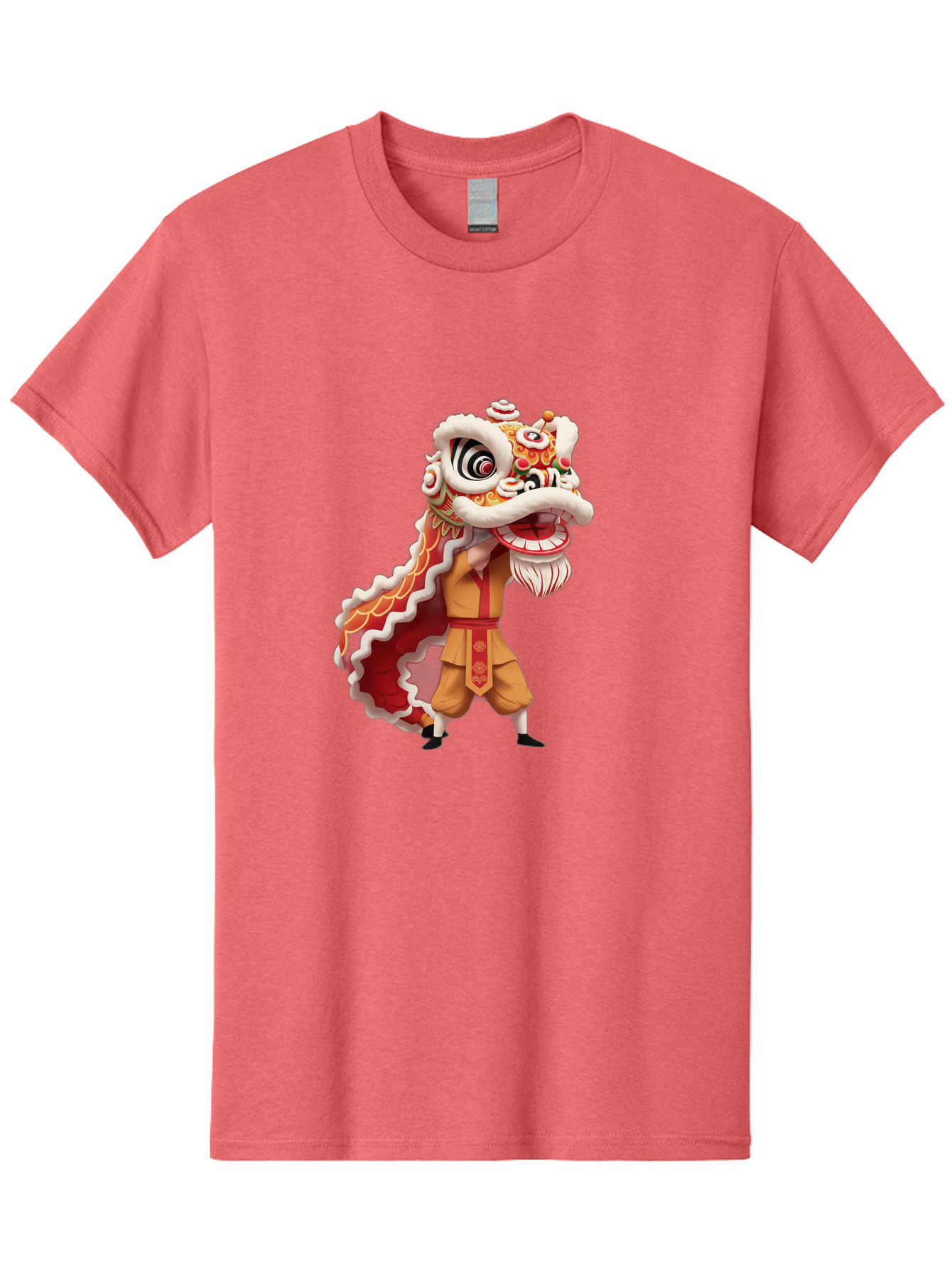 Dragon-Dance-1 Men'S Graphic Tee, 100% Cotton, Comfortable Casual Summer Wear, Machine Washable, Lion Dance Performance, Traditional Chinese Culture, Festive Atmosphere, Vibrant Colors, Energetic Dancer, Cultural Heritage, Baa550