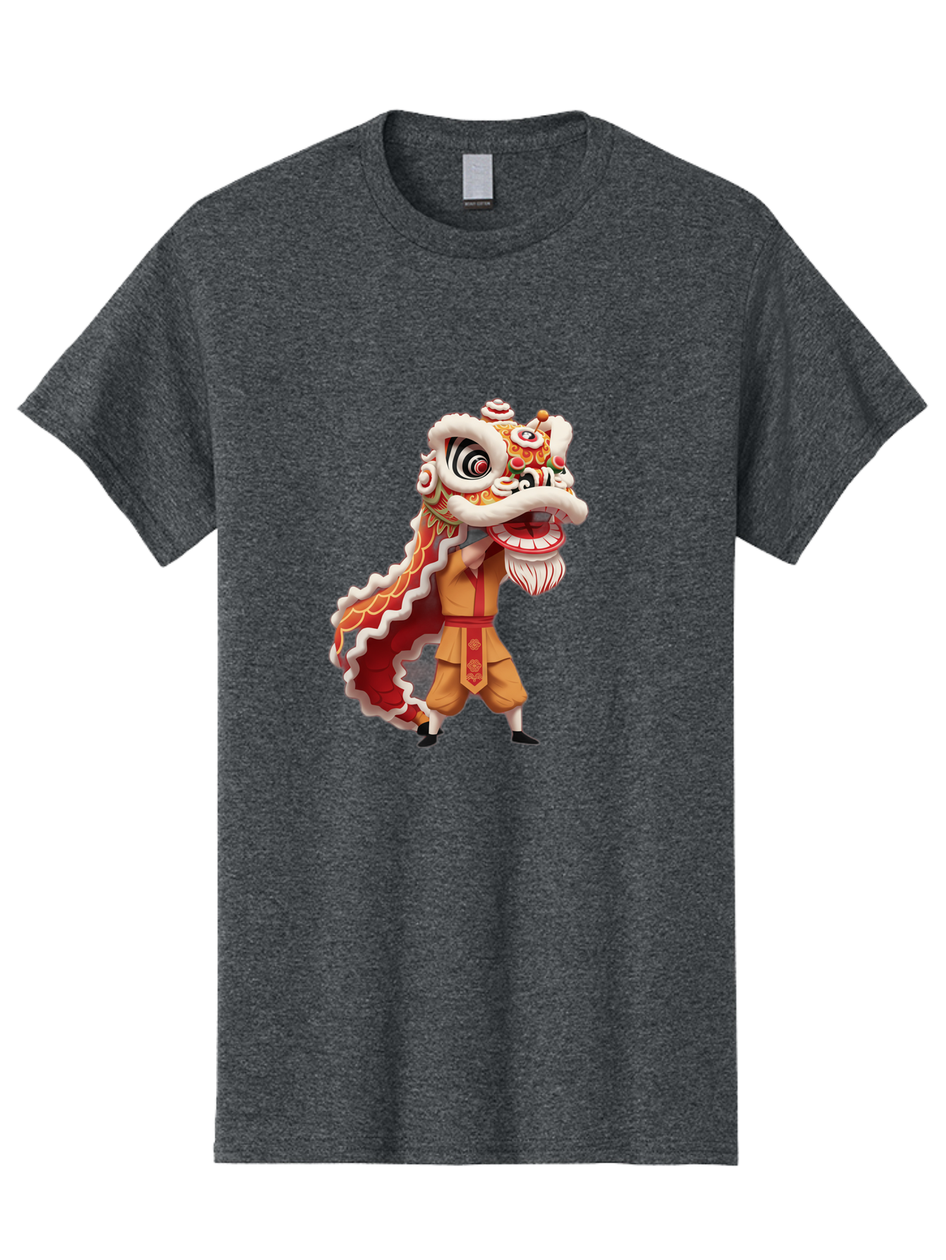 Dragon-Dance-1 Men'S Graphic Tee, 100% Cotton, Comfortable Casual Summer Wear, Machine Washable, Lion Dance Performance, Traditional Chinese Culture, Festive Atmosphere, Vibrant Colors, Energetic Dancer, Cultural Heritage, Baa550