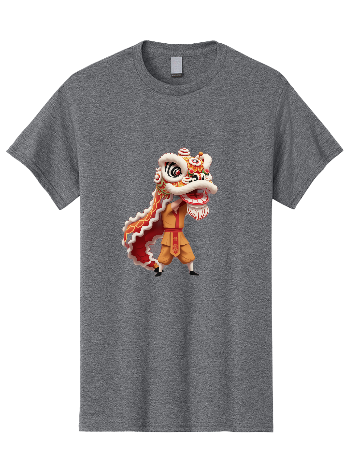 Dragon-Dance-1 Men'S Graphic Tee, 100% Cotton, Comfortable Casual Summer Wear, Machine Washable, Lion Dance Performance, Traditional Chinese Culture, Festive Atmosphere, Vibrant Colors, Energetic Dancer, Cultural Heritage, Baa550