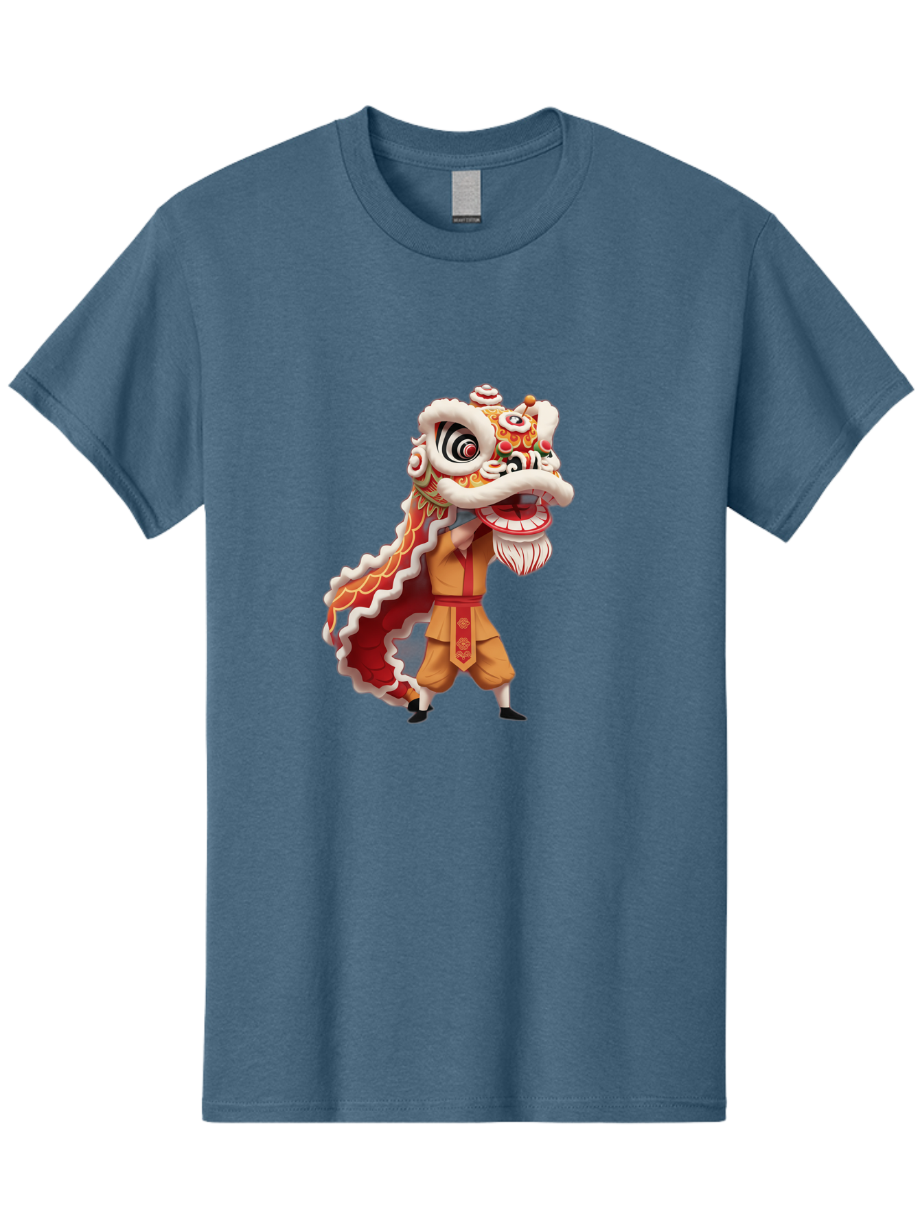 Dragon-Dance-1 Men'S Graphic Tee, 100% Cotton, Comfortable Casual Summer Wear, Machine Washable, Lion Dance Performance, Traditional Chinese Culture, Festive Atmosphere, Vibrant Colors, Energetic Dancer, Cultural Heritage, Baa550