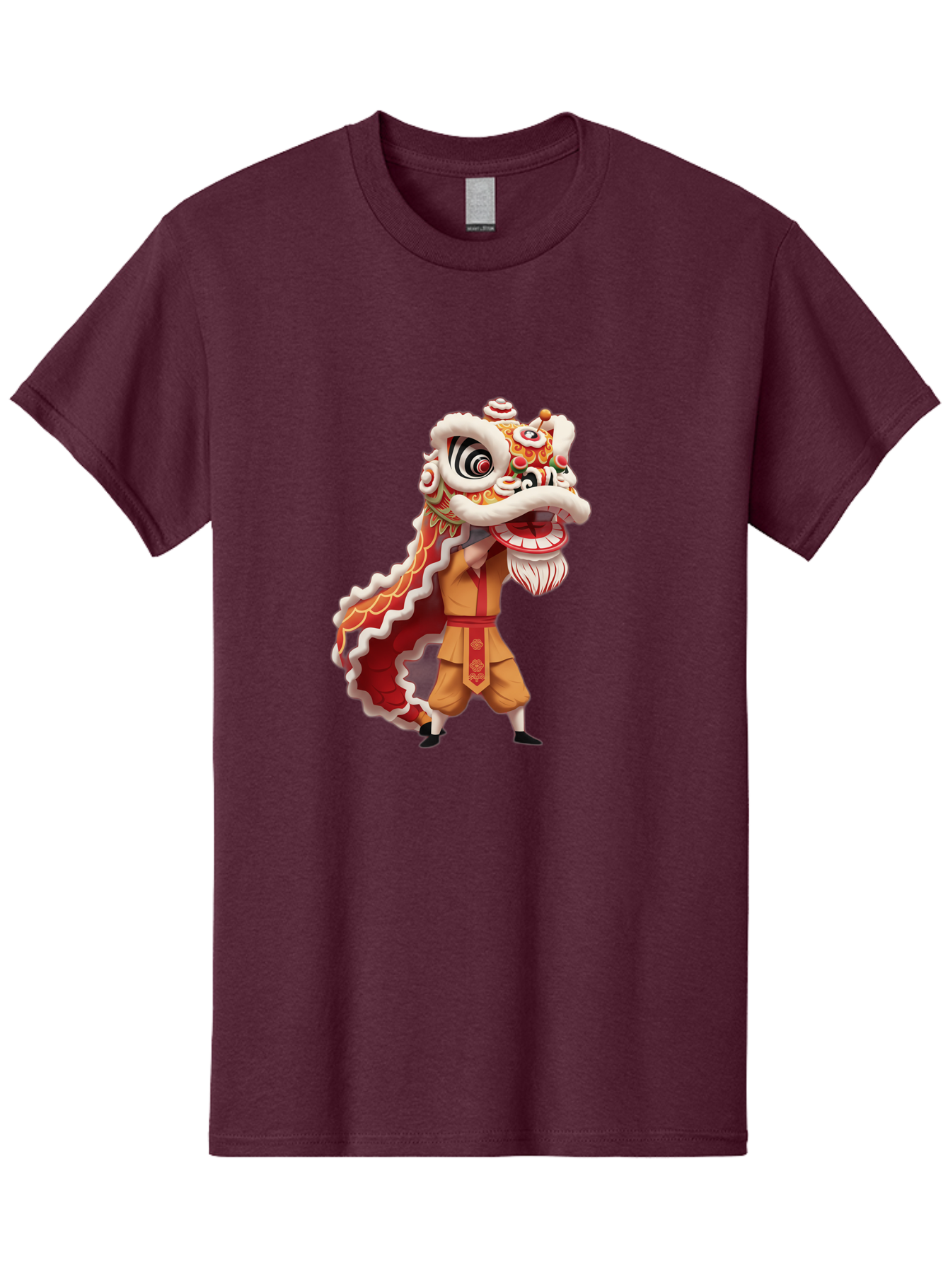 Dragon-Dance-1 Men'S Graphic Tee, 100% Cotton, Comfortable Casual Summer Wear, Machine Washable, Lion Dance Performance, Traditional Chinese Culture, Festive Atmosphere, Vibrant Colors, Energetic Dancer, Cultural Heritage, Baa550