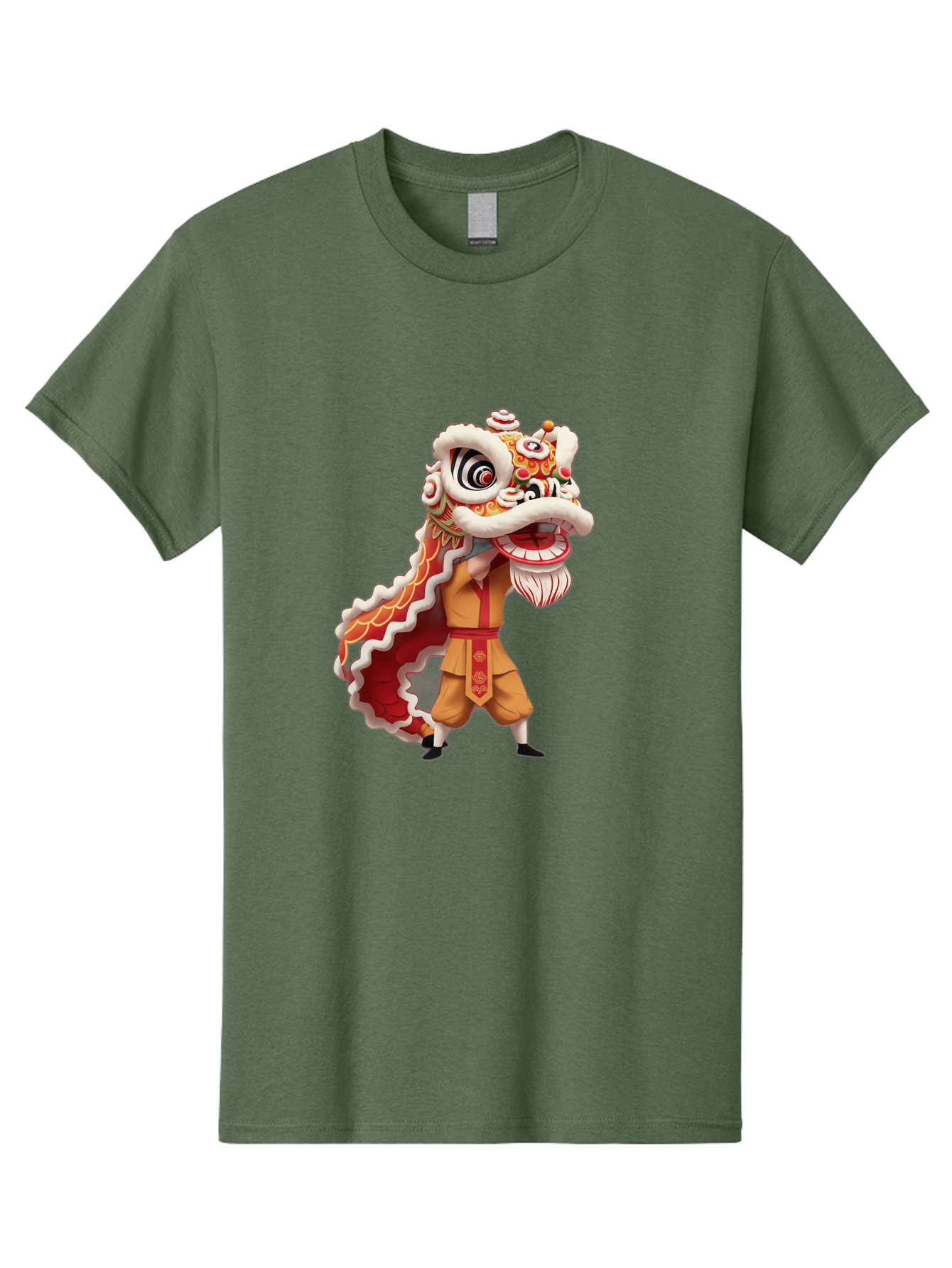 Dragon-Dance-1 Men'S Graphic Tee, 100% Cotton, Comfortable Casual Summer Wear, Machine Washable, Lion Dance Performance, Traditional Chinese Culture, Festive Atmosphere, Vibrant Colors, Energetic Dancer, Cultural Heritage, Baa550
