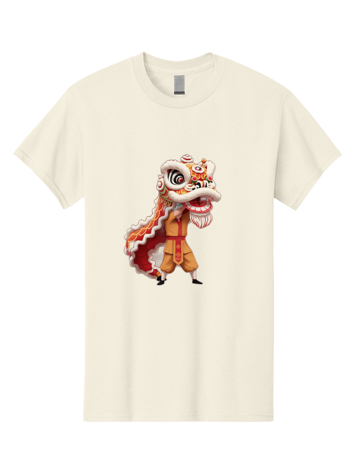 Dragon-Dance-1 Men'S Graphic Tee, 100% Cotton, Comfortable Casual Summer Wear, Machine Washable, Lion Dance Performance, Traditional Chinese Culture, Festive Atmosphere, Vibrant Colors, Energetic Dancer, Cultural Heritage, Baa550