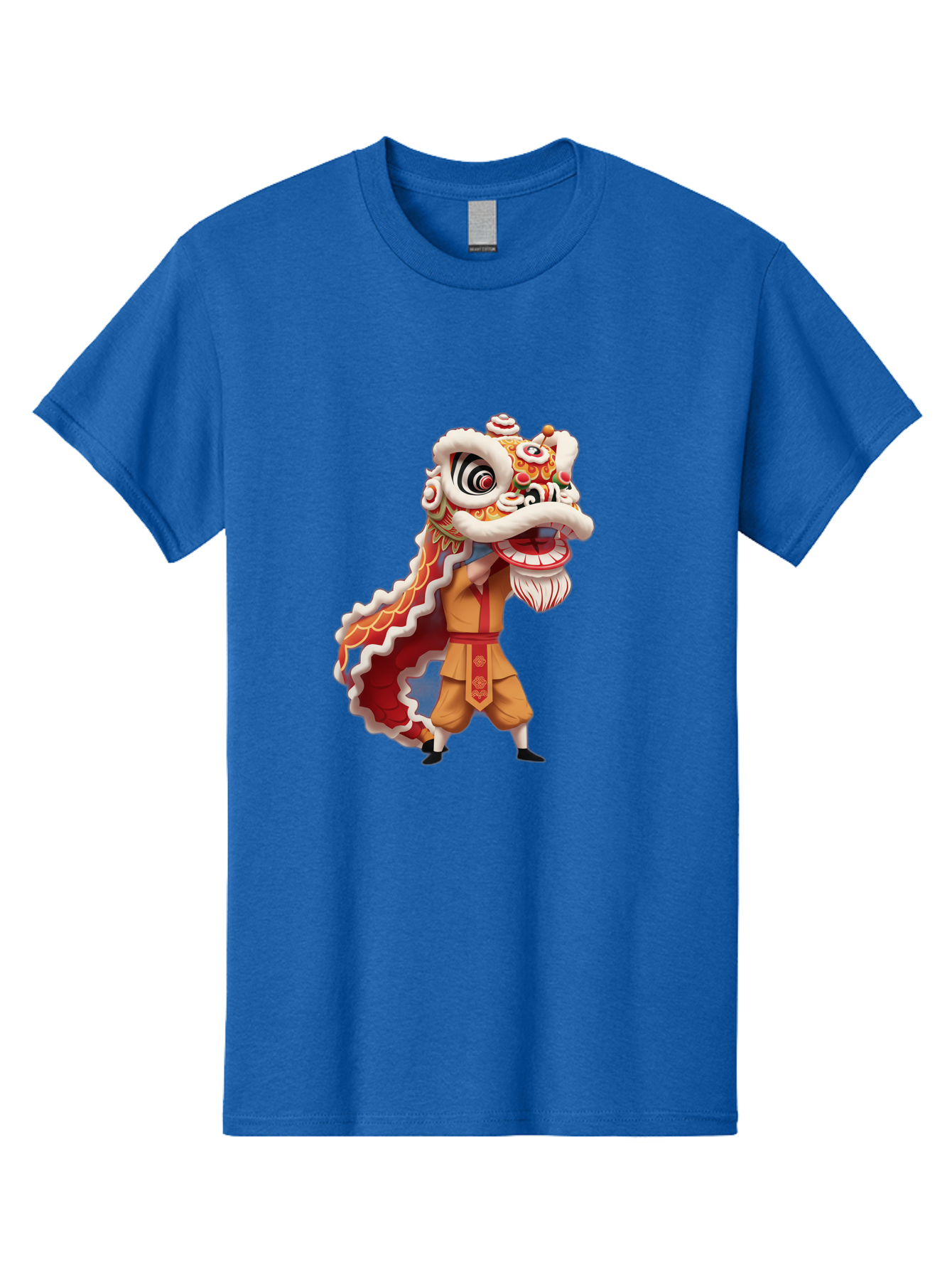 Dragon-Dance-1 Men'S Graphic Tee, 100% Cotton, Comfortable Casual Summer Wear, Machine Washable, Lion Dance Performance, Traditional Chinese Culture, Festive Atmosphere, Vibrant Colors, Energetic Dancer, Cultural Heritage, Baa550
