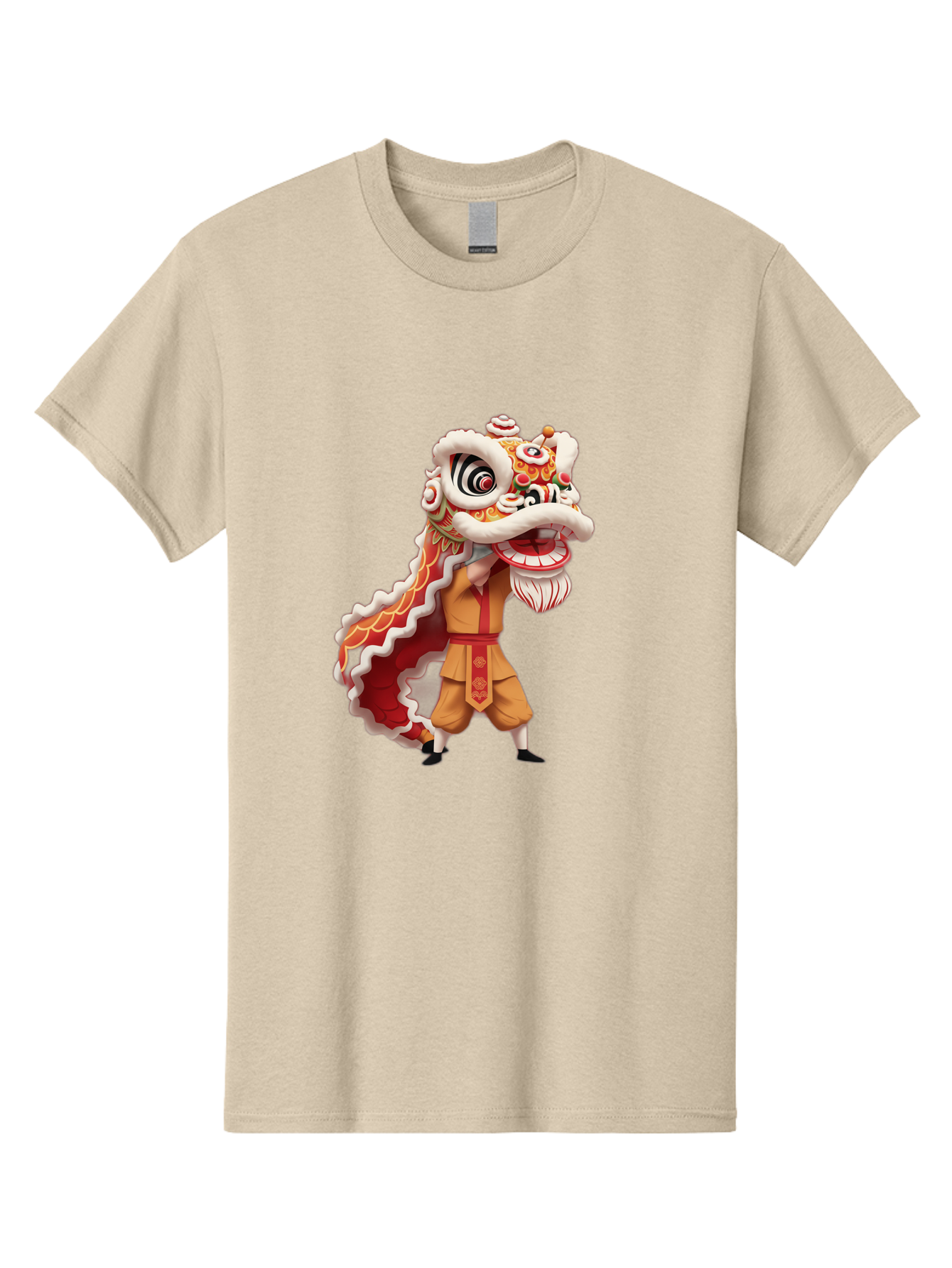Dragon-Dance-1 Men'S Graphic Tee, 100% Cotton, Comfortable Casual Summer Wear, Machine Washable, Lion Dance Performance, Traditional Chinese Culture, Festive Atmosphere, Vibrant Colors, Energetic Dancer, Cultural Heritage, Baa550