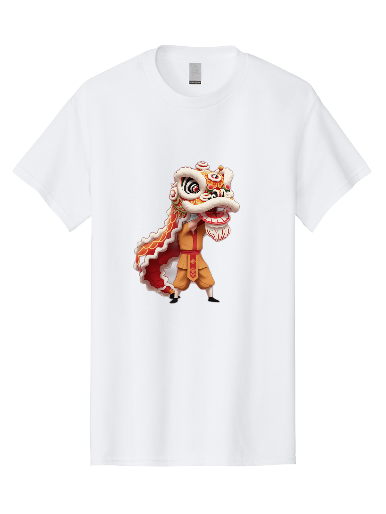 Dragon-Dance-1 Men'S Graphic Tee, 100% Cotton, Comfortable Casual Summer Wear, Machine Washable, Lion Dance Performance, Traditional Chinese Culture, Festive Atmosphere, Vibrant Colors, Energetic Dancer, Cultural Heritage, Baa550