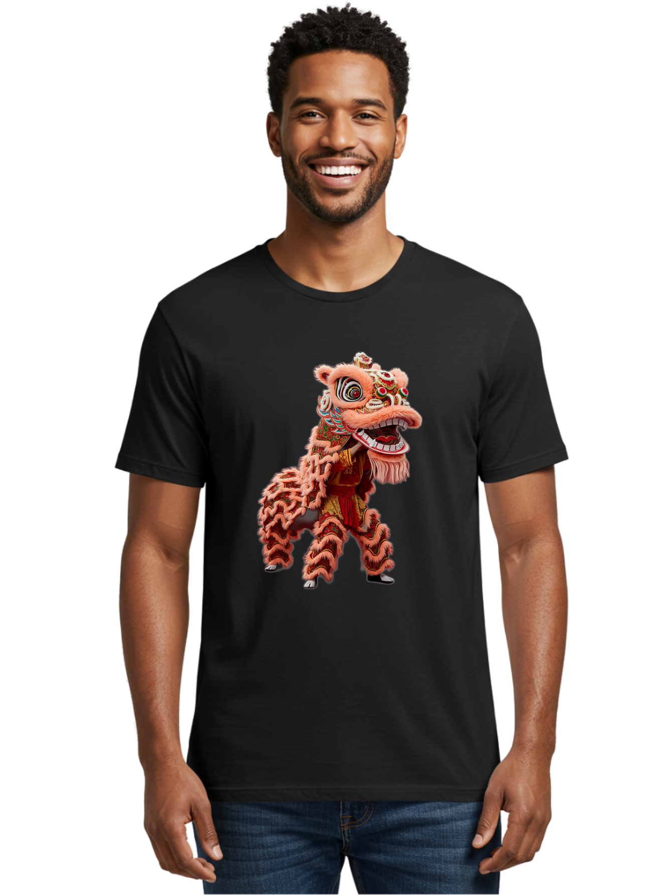 Dragon-Dance-2 Men'S Graphic Tee, 100% Cotton, Comfortable Casual Summer Wear, Machine Washable, Traditional Lion Dance, Cultural Heritage, Chinese New Year, Festive Decorations, Vibrant Colors, Mythical Creature, Dynamic Pose, Baa551