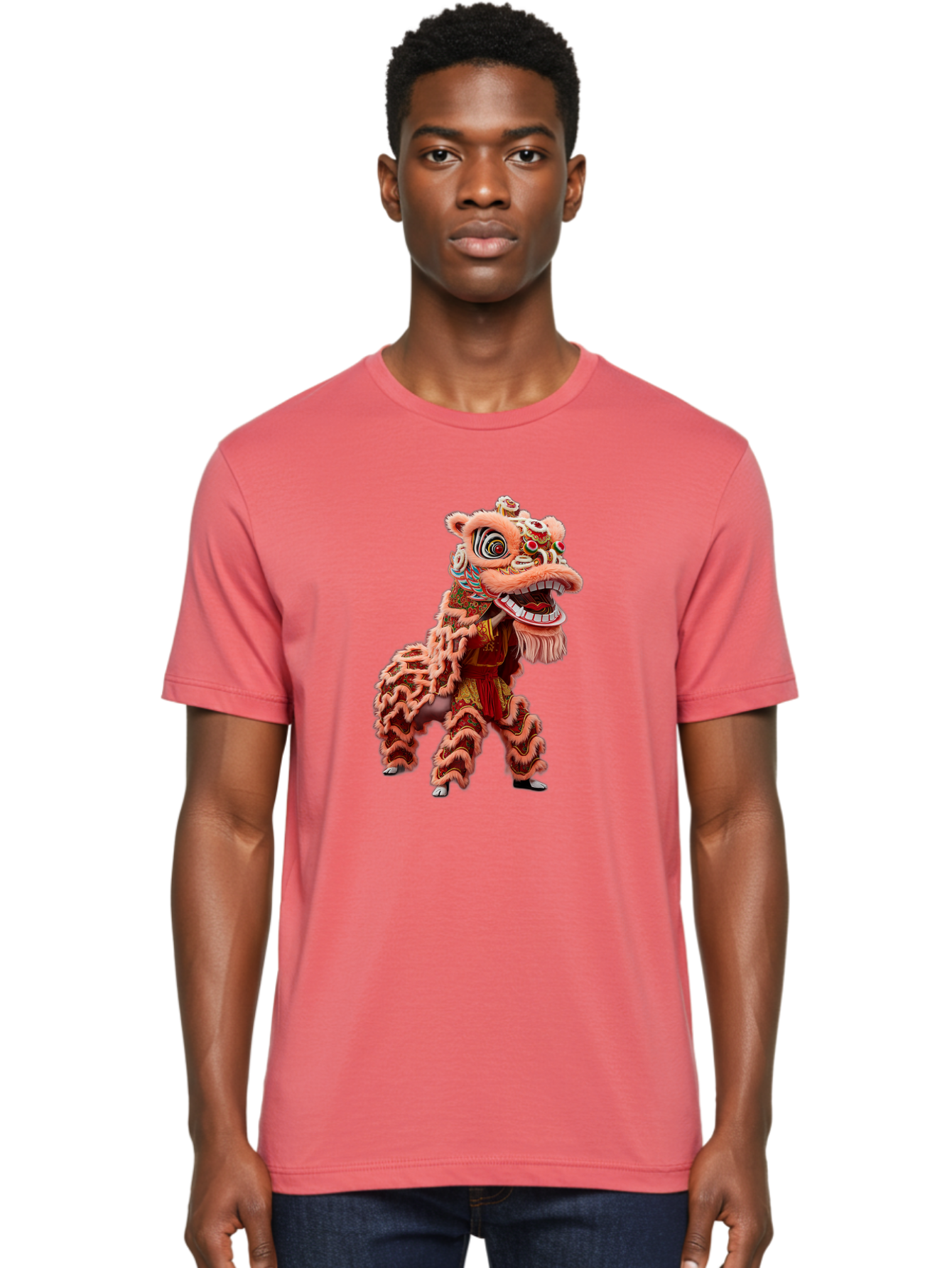 Dragon-Dance-2 Men'S Graphic Tee, 100% Cotton, Comfortable Casual Summer Wear, Machine Washable, Traditional Lion Dance, Cultural Heritage, Chinese New Year, Festive Decorations, Vibrant Colors, Mythical Creature, Dynamic Pose, Baa551