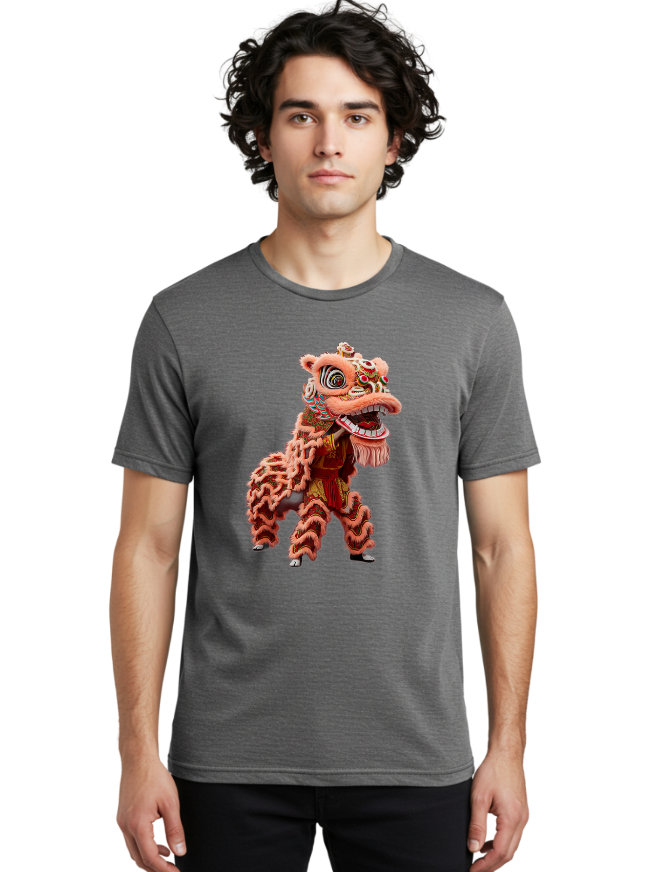 Dragon-Dance-2 Men'S Graphic Tee, 100% Cotton, Comfortable Casual Summer Wear, Machine Washable, Traditional Lion Dance, Cultural Heritage, Chinese New Year, Festive Decorations, Vibrant Colors, Mythical Creature, Dynamic Pose, Baa551