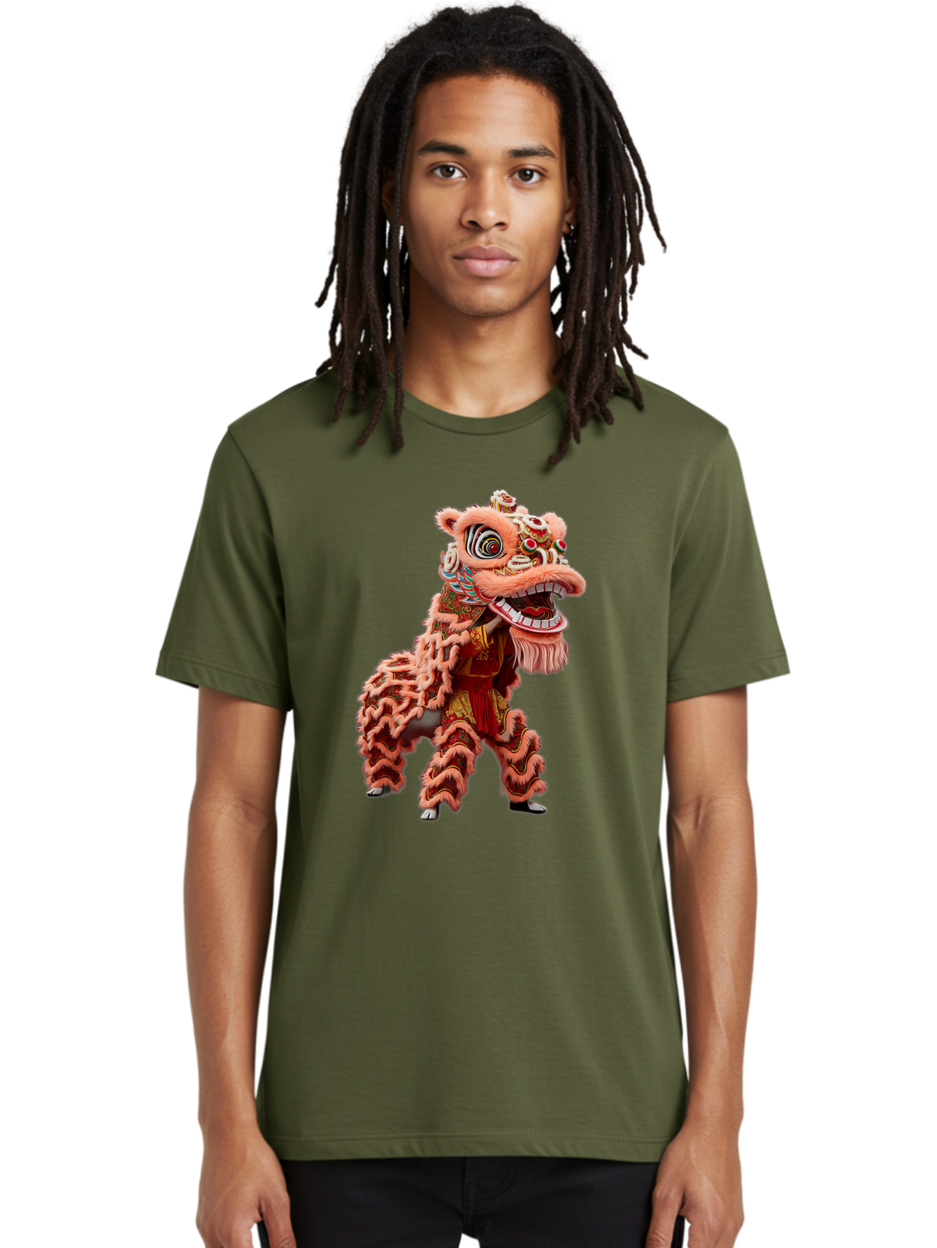 Dragon-Dance-2 Men'S Graphic Tee, 100% Cotton, Comfortable Casual Summer Wear, Machine Washable, Traditional Lion Dance, Cultural Heritage, Chinese New Year, Festive Decorations, Vibrant Colors, Mythical Creature, Dynamic Pose, Baa551