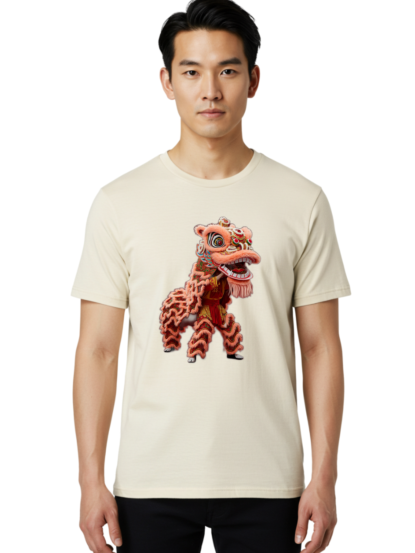 Dragon-Dance-2 Men'S Graphic Tee, 100% Cotton, Comfortable Casual Summer Wear, Machine Washable, Traditional Lion Dance, Cultural Heritage, Chinese New Year, Festive Decorations, Vibrant Colors, Mythical Creature, Dynamic Pose, Baa551