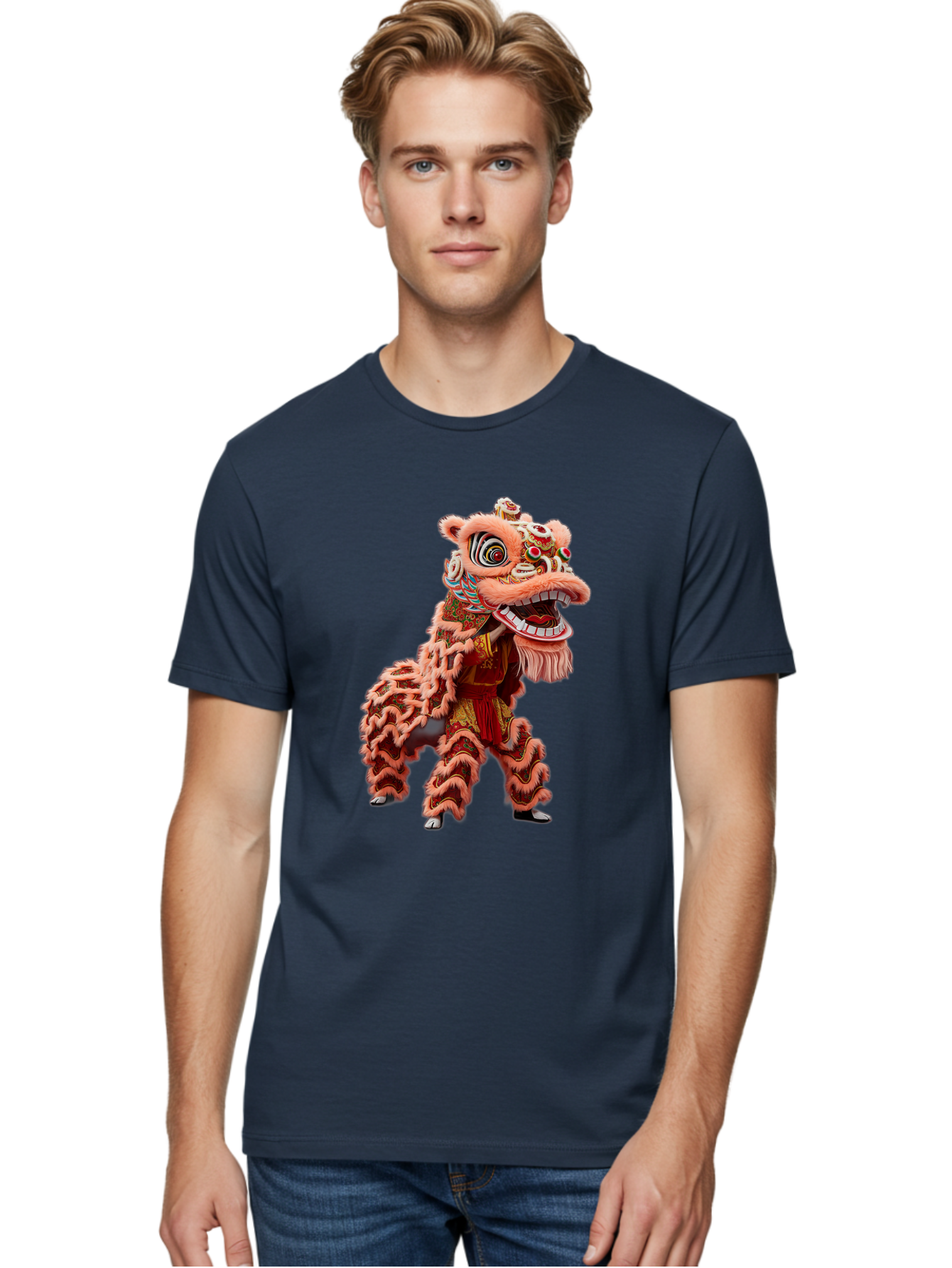 Dragon-Dance-2 Men'S Graphic Tee, 100% Cotton, Comfortable Casual Summer Wear, Machine Washable, Traditional Lion Dance, Cultural Heritage, Chinese New Year, Festive Decorations, Vibrant Colors, Mythical Creature, Dynamic Pose, Baa551