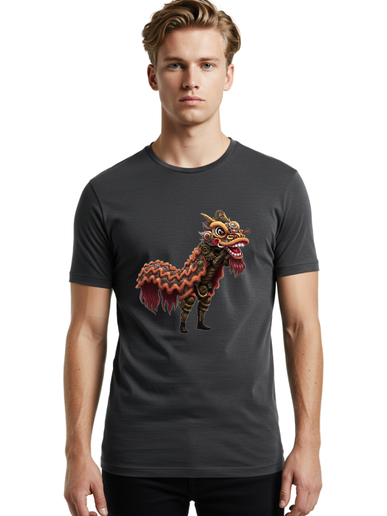 Dragon-Dance-Costume-2 Men'S Graphic Tee, 100% Cotton, Comfortable Casual Summer Wear, Machine Washable, Chinese Dragon Dance, Lion Dance Costume, Traditional Chinese Culture, Vibrant Colors, Festive Atmosphere, Mythical Creatures, Baa553