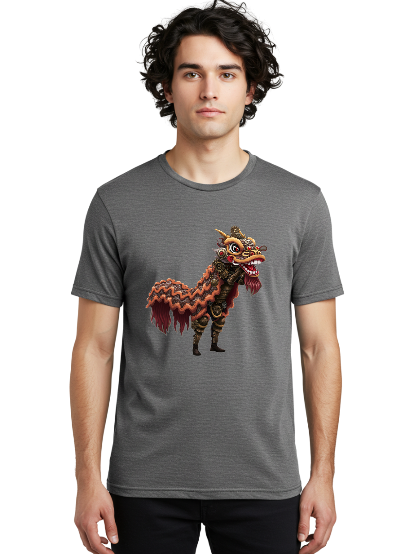 Dragon-Dance-Costume-2 Men'S Graphic Tee, 100% Cotton, Comfortable Casual Summer Wear, Machine Washable, Chinese Dragon Dance, Lion Dance Costume, Traditional Chinese Culture, Vibrant Colors, Festive Atmosphere, Mythical Creatures, Baa553