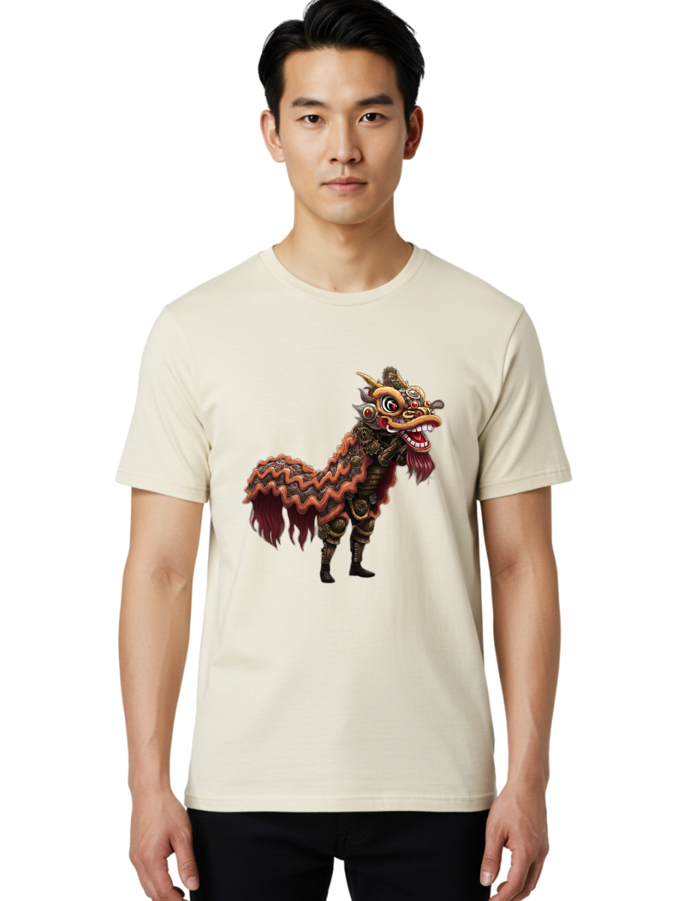 Dragon-Dance-Costume-2 Men'S Graphic Tee, 100% Cotton, Comfortable Casual Summer Wear, Machine Washable, Chinese Dragon Dance, Lion Dance Costume, Traditional Chinese Culture, Vibrant Colors, Festive Atmosphere, Mythical Creatures, Baa553