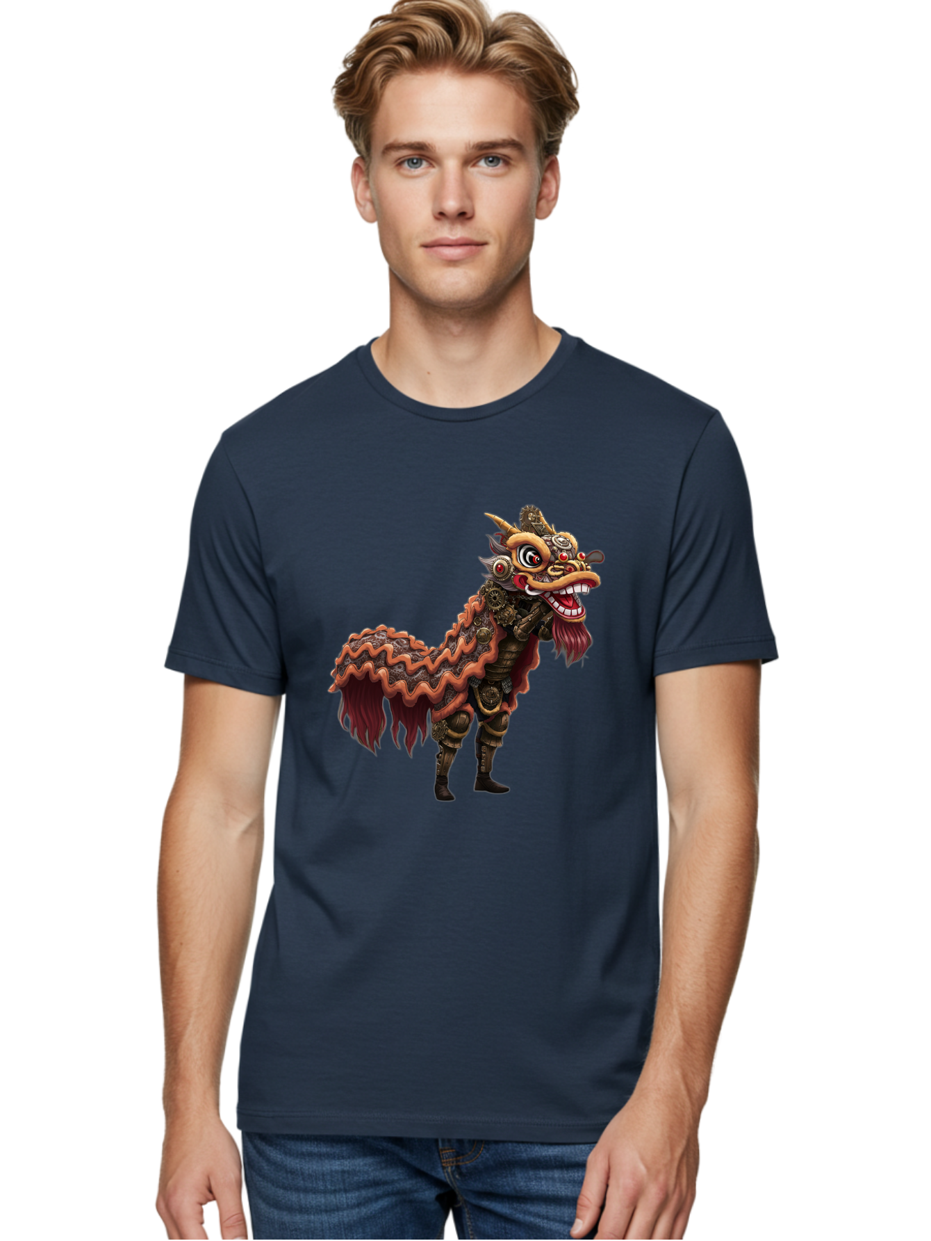 Dragon-Dance-Costume-2 Men'S Graphic Tee, 100% Cotton, Comfortable Casual Summer Wear, Machine Washable, Chinese Dragon Dance, Lion Dance Costume, Traditional Chinese Culture, Vibrant Colors, Festive Atmosphere, Mythical Creatures, Baa553