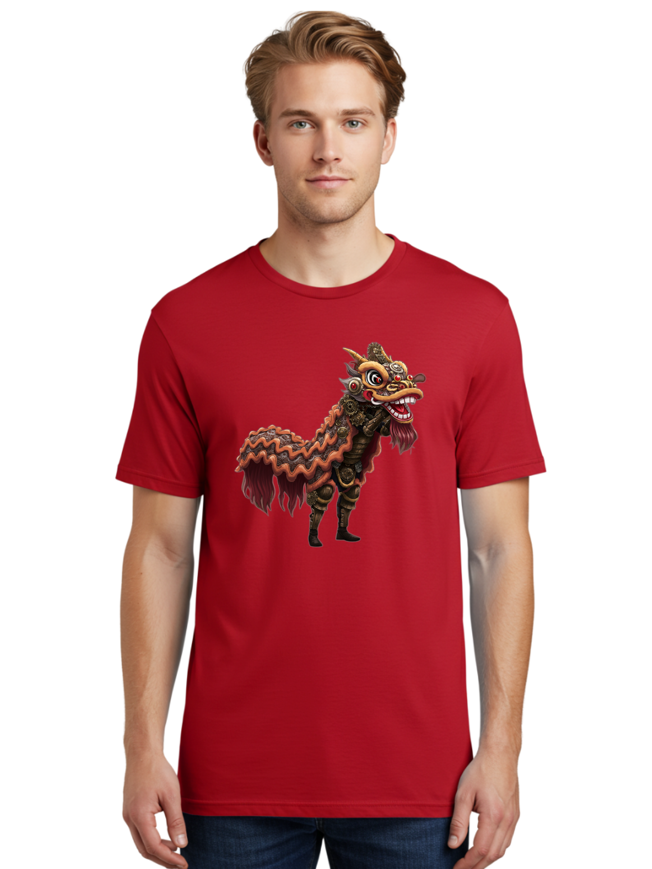 Dragon-Dance-Costume-2 Men'S Graphic Tee, 100% Cotton, Comfortable Casual Summer Wear, Machine Washable, Chinese Dragon Dance, Lion Dance Costume, Traditional Chinese Culture, Vibrant Colors, Festive Atmosphere, Mythical Creatures, Baa553