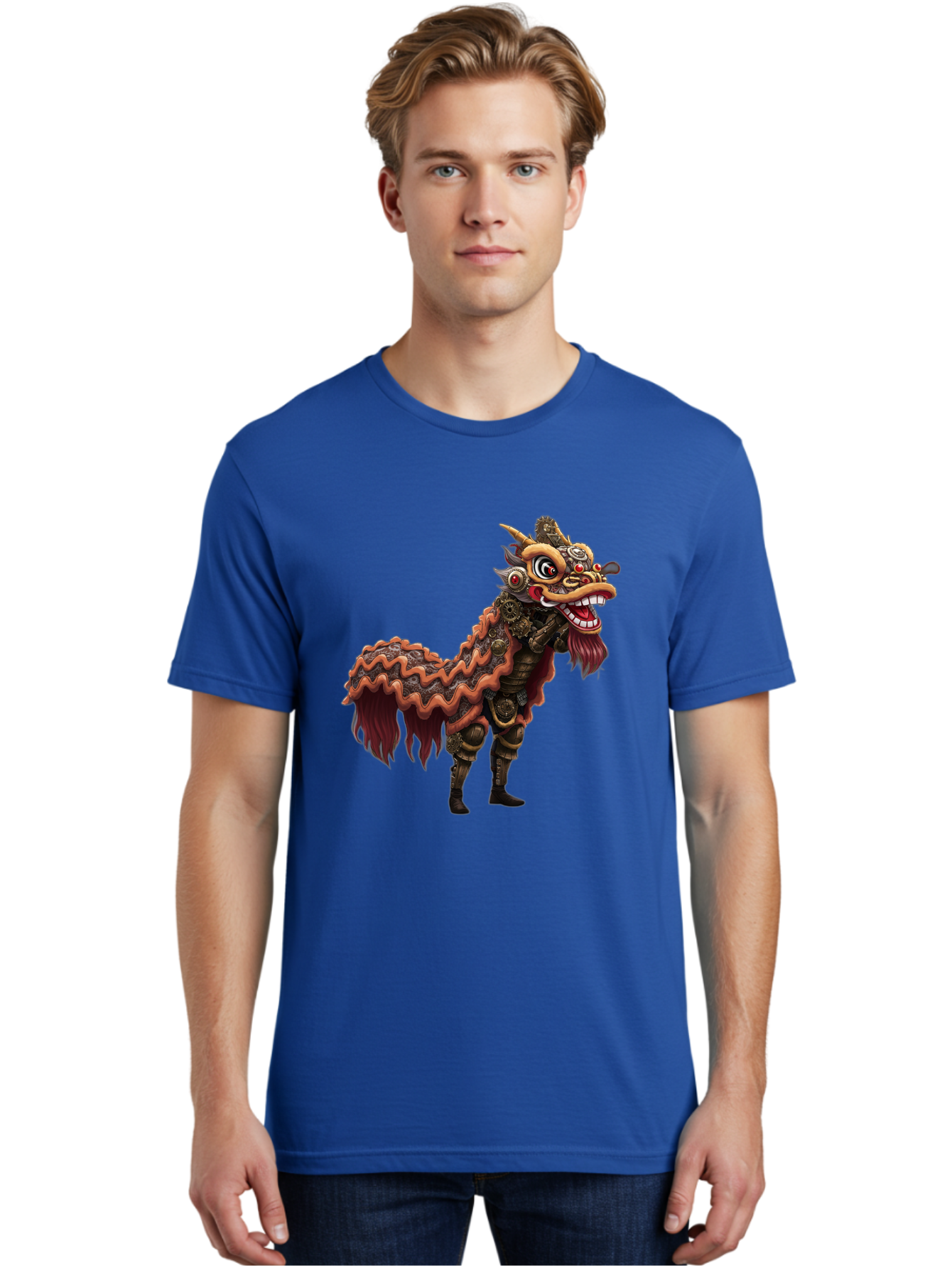 Dragon-Dance-Costume-2 Men'S Graphic Tee, 100% Cotton, Comfortable Casual Summer Wear, Machine Washable, Chinese Dragon Dance, Lion Dance Costume, Traditional Chinese Culture, Vibrant Colors, Festive Atmosphere, Mythical Creatures, Baa553