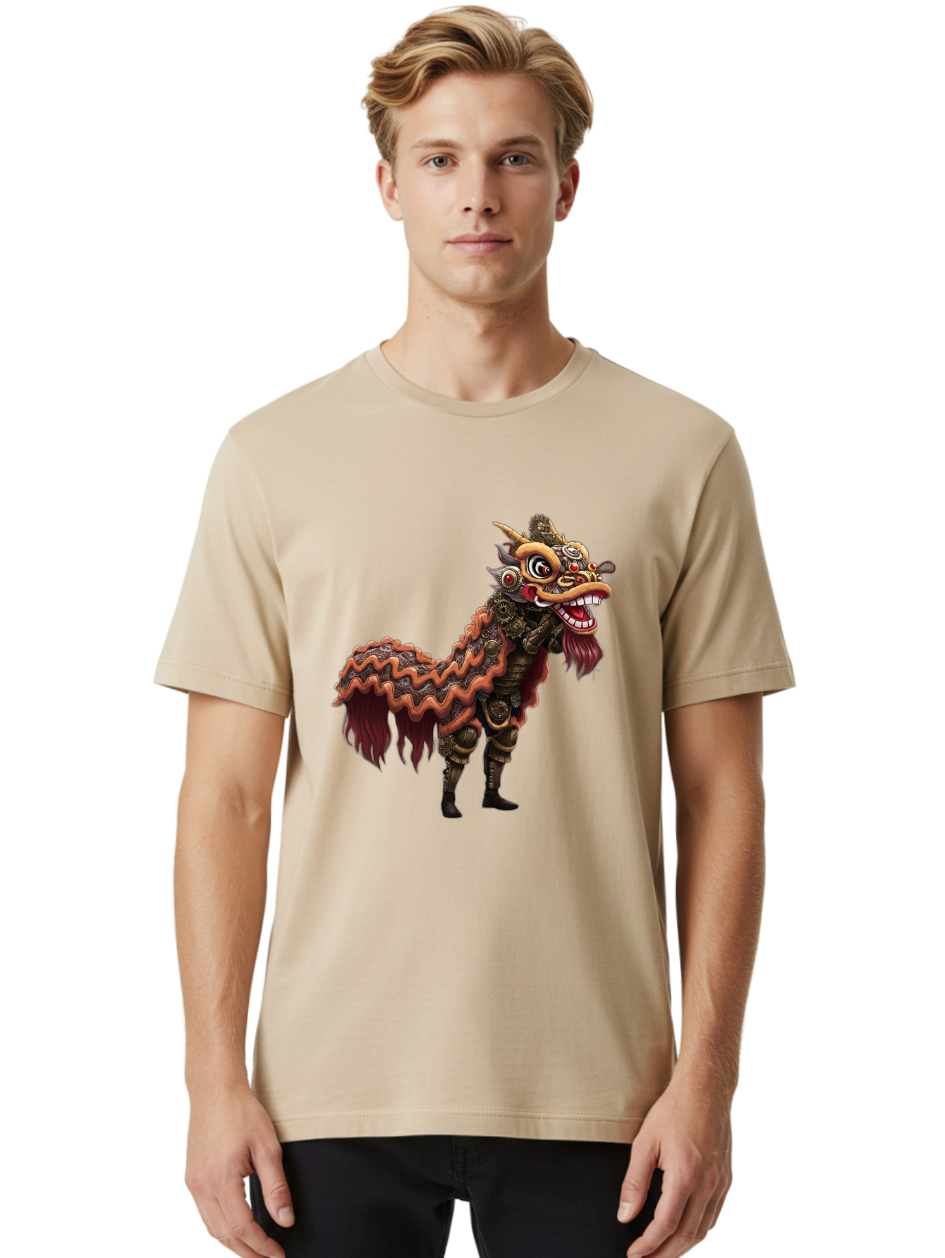 Dragon-Dance-Costume-2 Men'S Graphic Tee, 100% Cotton, Comfortable Casual Summer Wear, Machine Washable, Chinese Dragon Dance, Lion Dance Costume, Traditional Chinese Culture, Vibrant Colors, Festive Atmosphere, Mythical Creatures, Baa553