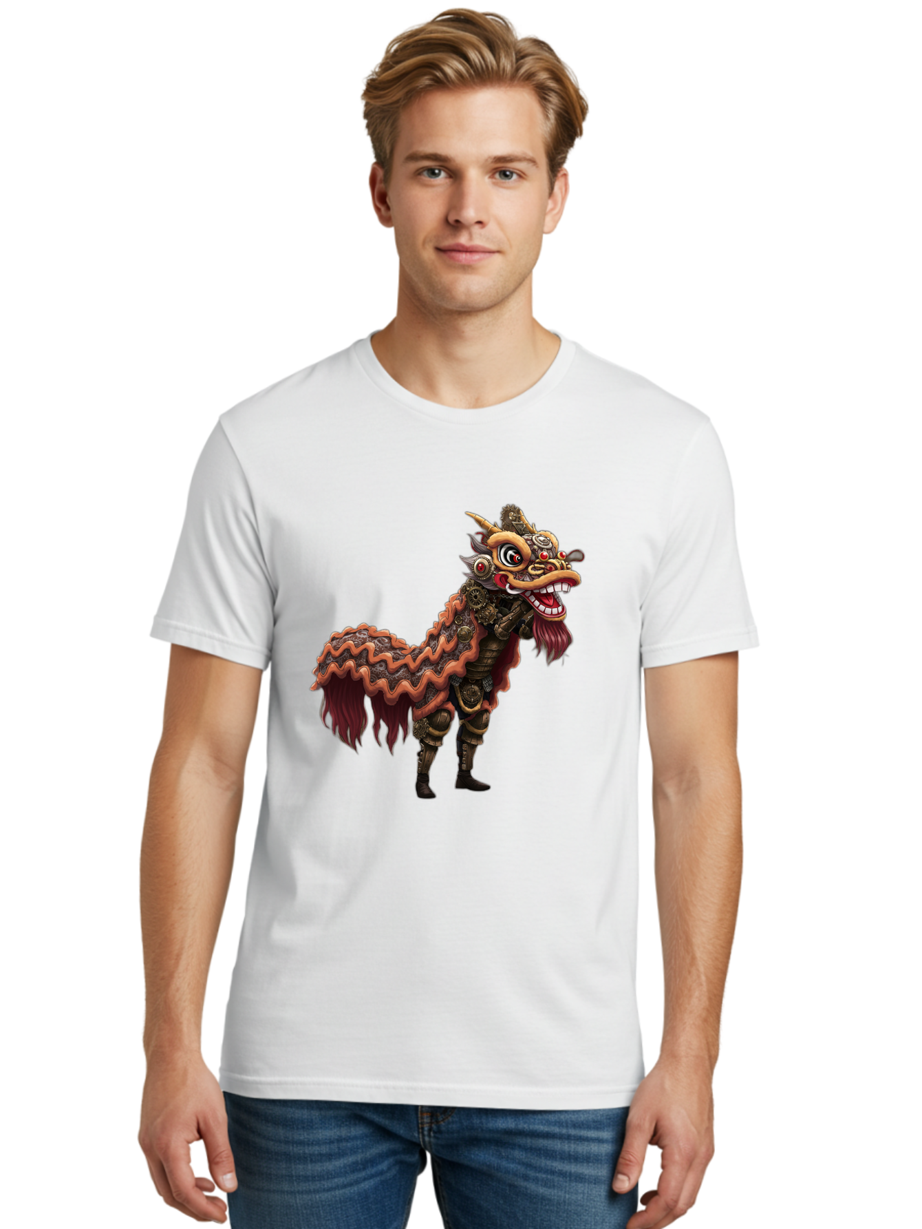 Dragon-Dance-Costume-2 Men'S Graphic Tee, 100% Cotton, Comfortable Casual Summer Wear, Machine Washable, Chinese Dragon Dance, Lion Dance Costume, Traditional Chinese Culture, Vibrant Colors, Festive Atmosphere, Mythical Creatures, Baa553