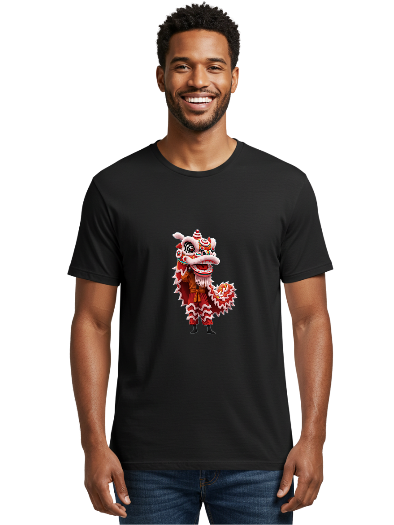Dragon-Dance-Costume-3 Men'S Graphic Tee, 100% Cotton, Comfortable Casual Summer Wear, Machine Washable, Lion Dance Performance, Traditional Chinese Culture, Festive Atmosphere, Vibrant Colors, Cultural Heritage, Artistic Expression, Baa554