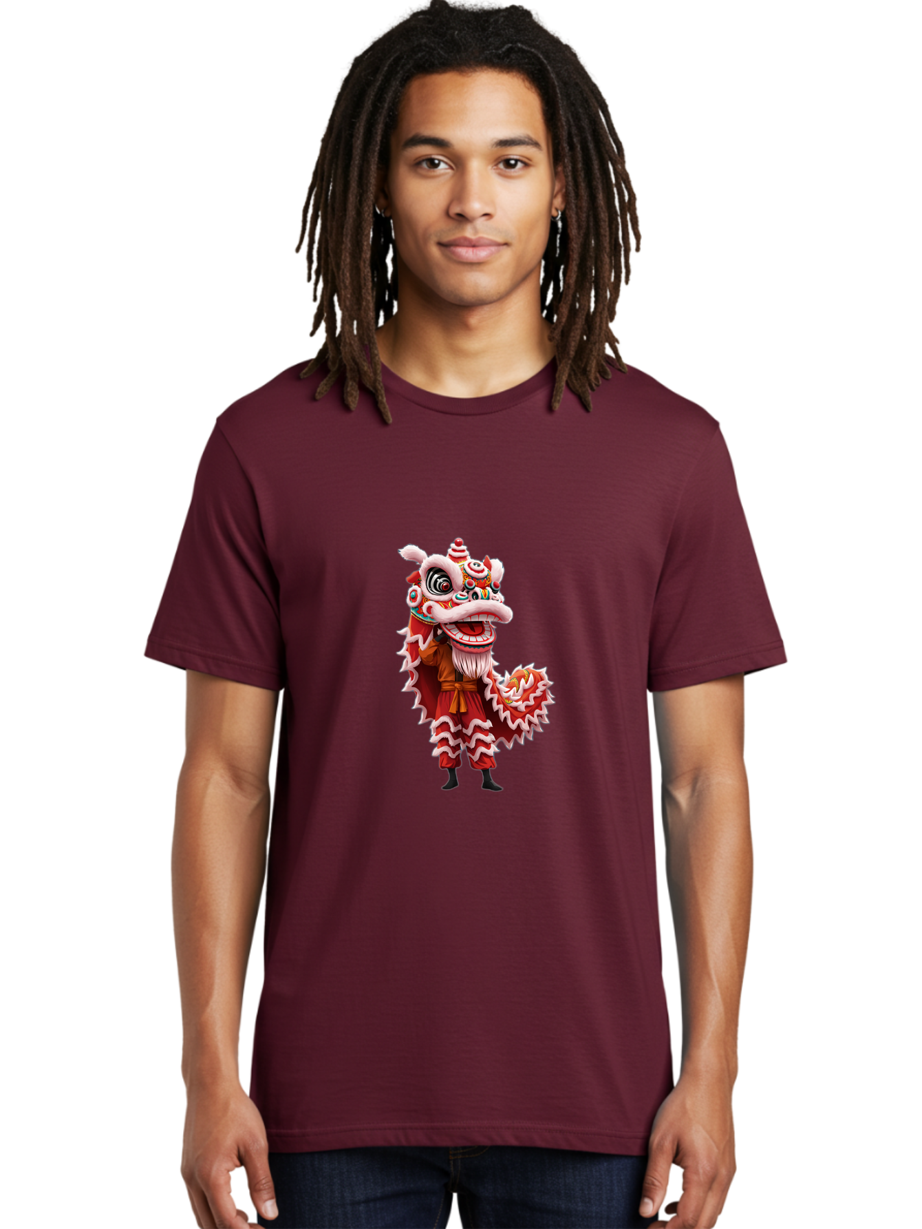 Dragon-Dance-Costume-3 Men'S Graphic Tee, 100% Cotton, Comfortable Casual Summer Wear, Machine Washable, Lion Dance Performance, Traditional Chinese Culture, Festive Atmosphere, Vibrant Colors, Cultural Heritage, Artistic Expression, Baa554