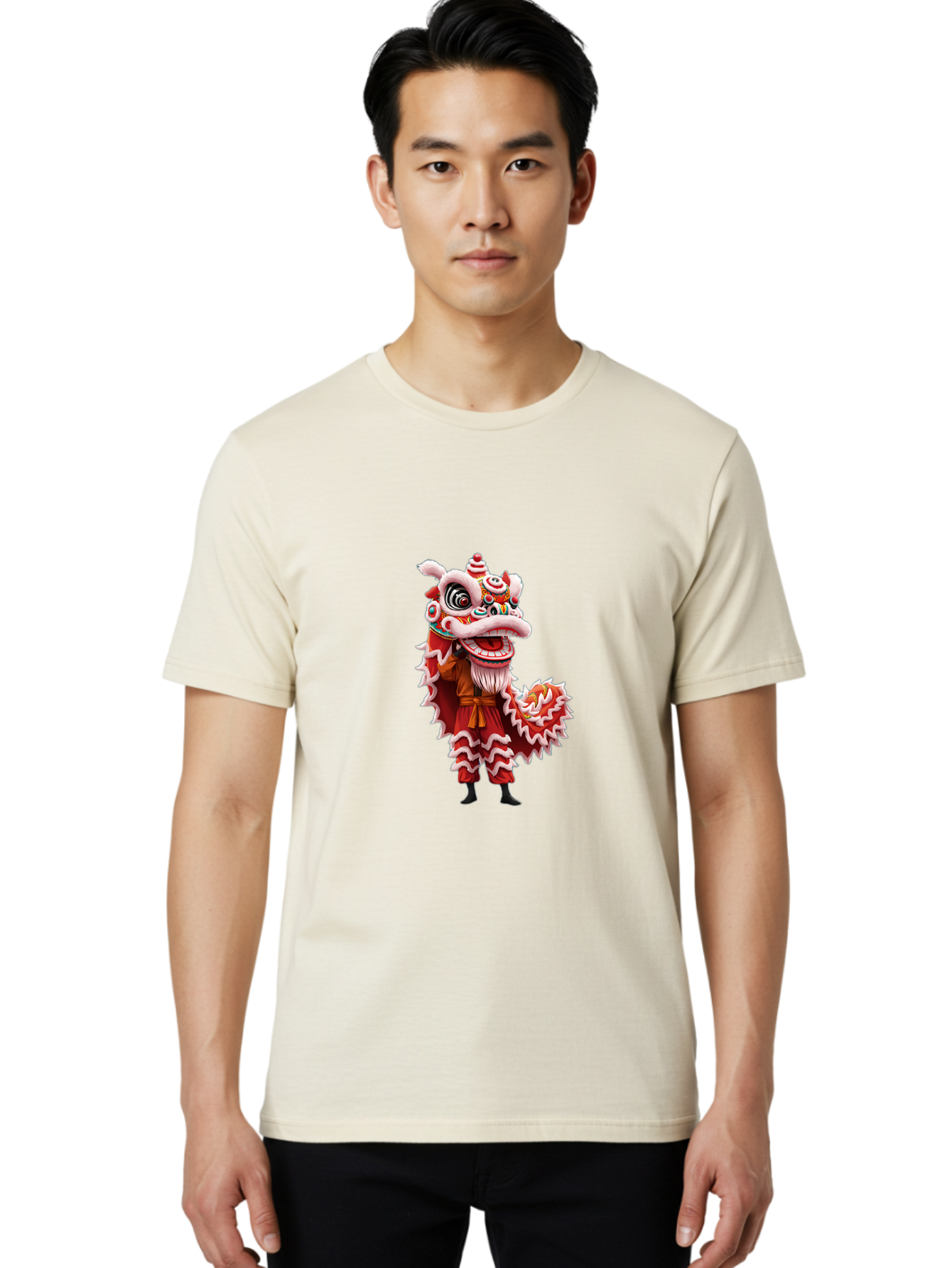 Dragon-Dance-Costume-3 Men'S Graphic Tee, 100% Cotton, Comfortable Casual Summer Wear, Machine Washable, Lion Dance Performance, Traditional Chinese Culture, Festive Atmosphere, Vibrant Colors, Cultural Heritage, Artistic Expression, Baa554