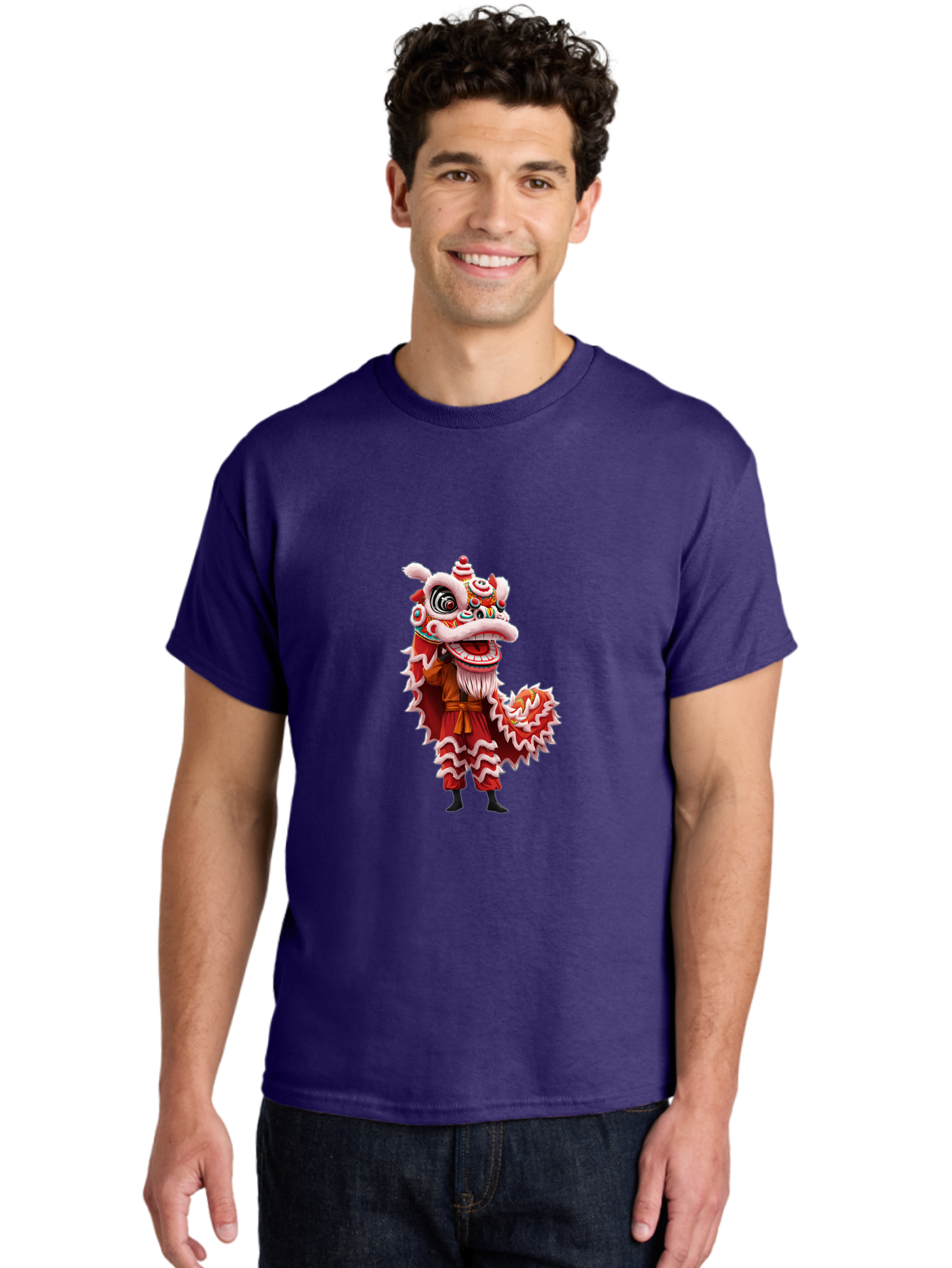 Dragon-Dance-Costume-3 Men'S Graphic Tee, 100% Cotton, Comfortable Casual Summer Wear, Machine Washable, Lion Dance Performance, Traditional Chinese Culture, Festive Atmosphere, Vibrant Colors, Cultural Heritage, Artistic Expression, Baa554