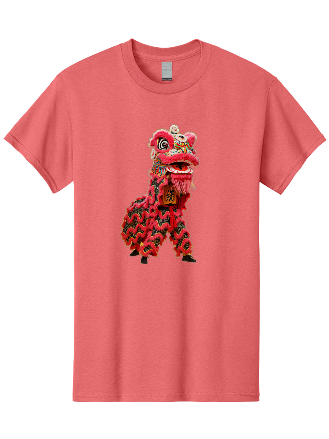 Dragon-Dance-Costume-4 Men'S Graphic Tee, 100% Cotton, Comfortable Casual Summer Wear, Machine Washable, Chinese Lion Dance, Traditional Costume, Vibrant Red Colors, Intricate Designs, Cultural Heritage, Festive Atmosphere, Lion Head, Baa555