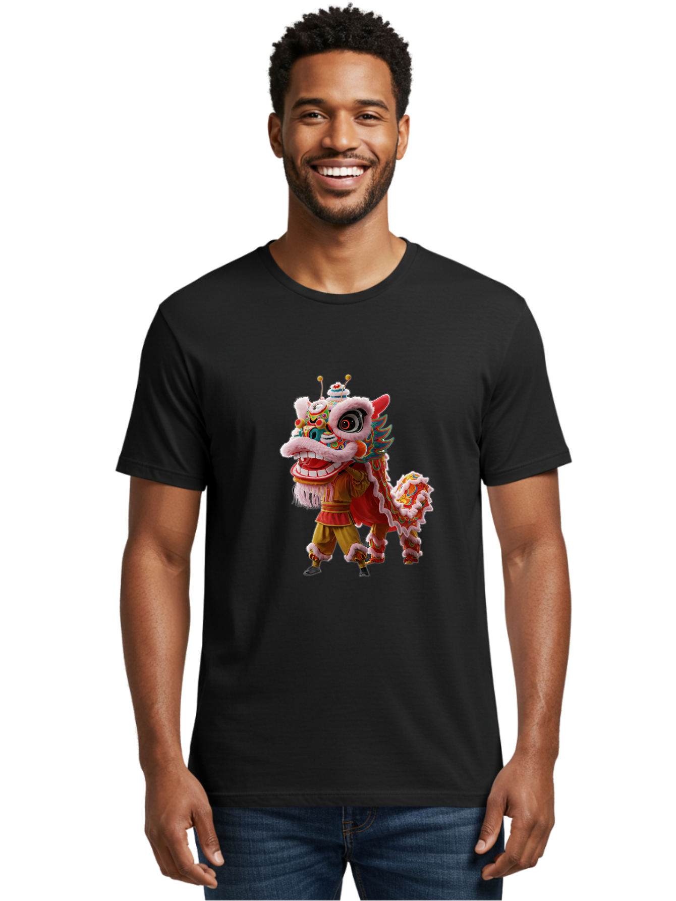 Dragon-Dance-Costume Men'S Graphic Tee, 100% Cotton, Comfortable Casual Summer Wear, Machine Washable, Lion Dance Costume, Traditional Chinese Dance, Vibrant Colors, Cultural Heritage, Festive Atmosphere, Mythical Creature, Chinese New Year, Baa556