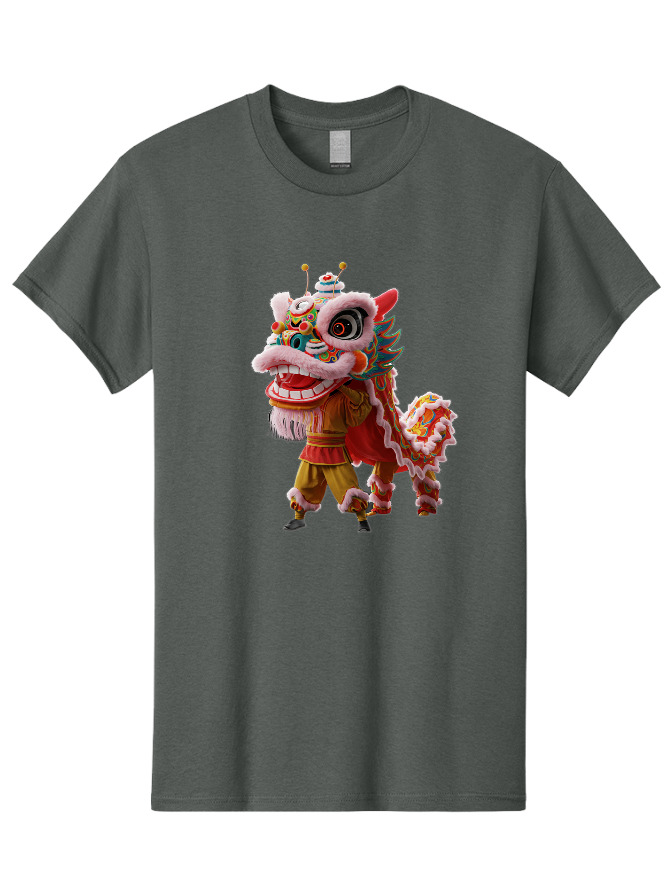 Dragon-Dance-Costume Men'S Graphic Tee, 100% Cotton, Comfortable Casual Summer Wear, Machine Washable, Lion Dance Costume, Traditional Chinese Dance, Vibrant Colors, Cultural Heritage, Festive Atmosphere, Mythical Creature, Chinese New Year, Baa556