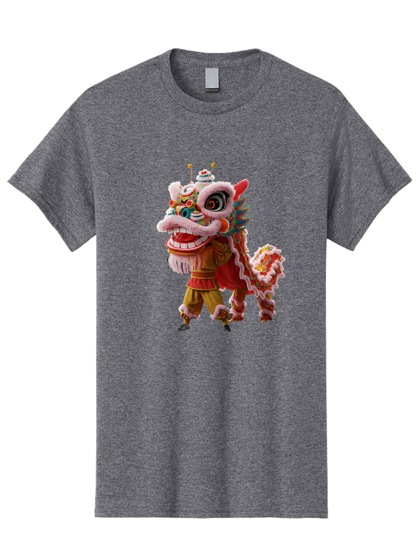 Dragon-Dance-Costume Men'S Graphic Tee, 100% Cotton, Comfortable Casual Summer Wear, Machine Washable, Lion Dance Costume, Traditional Chinese Dance, Vibrant Colors, Cultural Heritage, Festive Atmosphere, Mythical Creature, Chinese New Year, Baa556