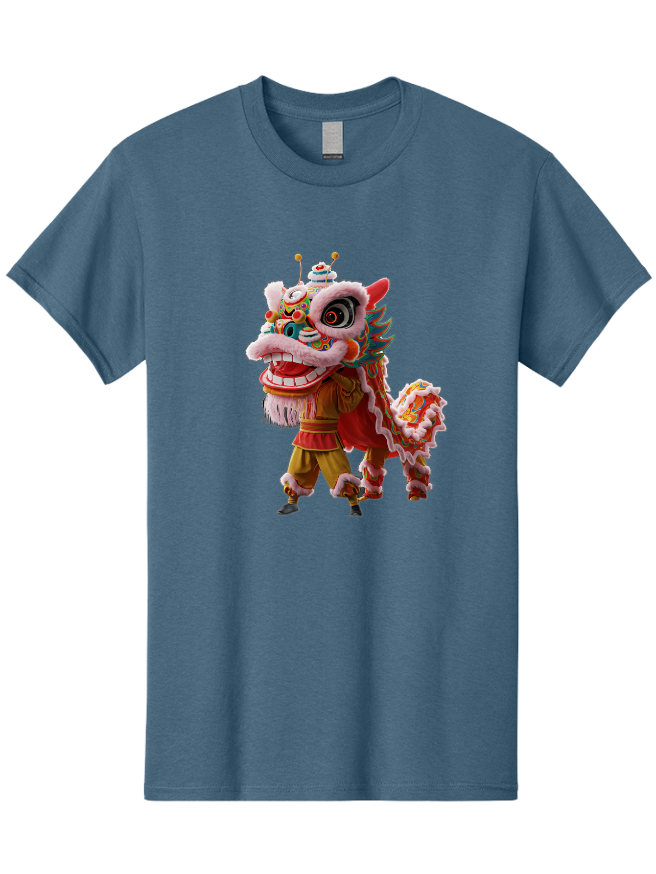 Dragon-Dance-Costume Men'S Graphic Tee, 100% Cotton, Comfortable Casual Summer Wear, Machine Washable, Lion Dance Costume, Traditional Chinese Dance, Vibrant Colors, Cultural Heritage, Festive Atmosphere, Mythical Creature, Chinese New Year, Baa556