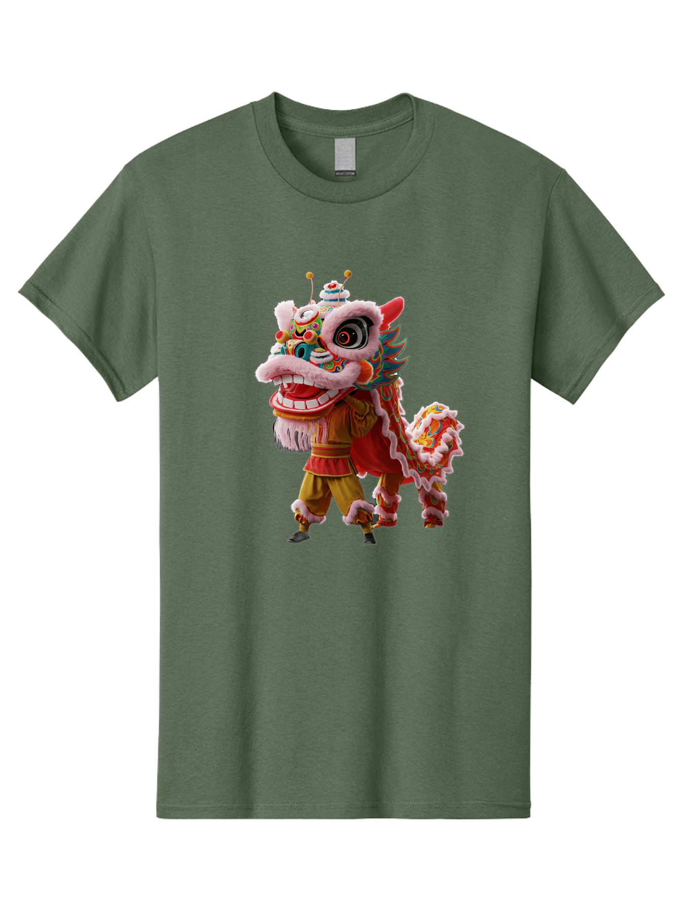 Dragon-Dance-Costume Men'S Graphic Tee, 100% Cotton, Comfortable Casual Summer Wear, Machine Washable, Lion Dance Costume, Traditional Chinese Dance, Vibrant Colors, Cultural Heritage, Festive Atmosphere, Mythical Creature, Chinese New Year, Baa556