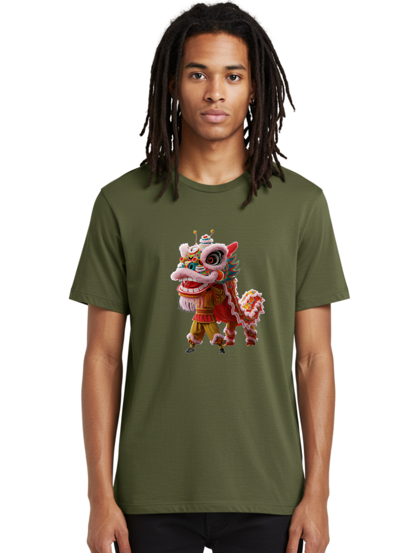 Dragon-Dance-Costume Men'S Graphic Tee, 100% Cotton, Comfortable Casual Summer Wear, Machine Washable, Lion Dance Costume, Traditional Chinese Dance, Vibrant Colors, Cultural Heritage, Festive Atmosphere, Mythical Creature, Chinese New Year, Baa556