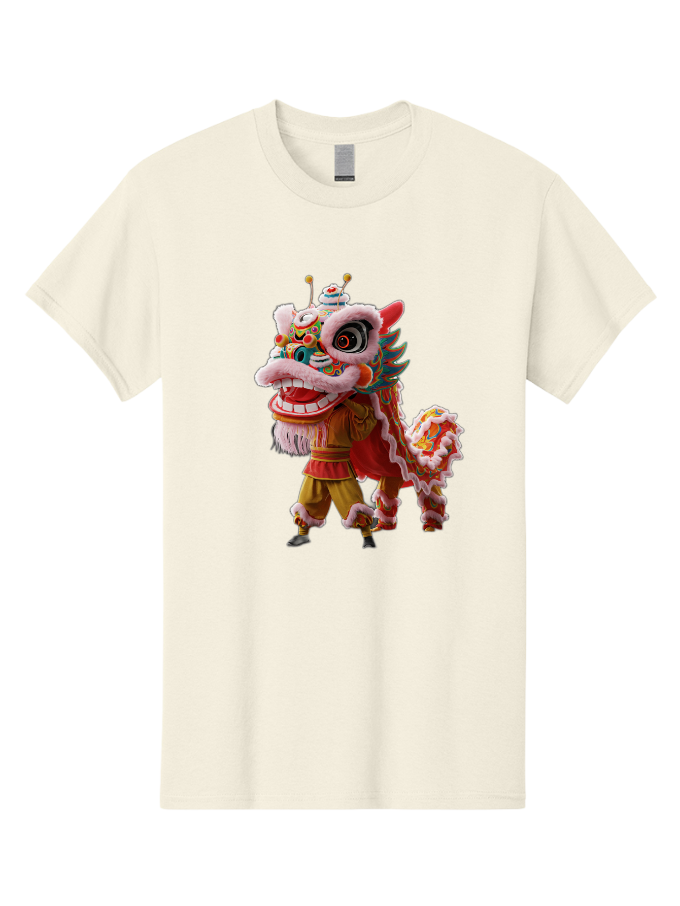 Dragon-Dance-Costume Men'S Graphic Tee, 100% Cotton, Comfortable Casual Summer Wear, Machine Washable, Lion Dance Costume, Traditional Chinese Dance, Vibrant Colors, Cultural Heritage, Festive Atmosphere, Mythical Creature, Chinese New Year, Baa556